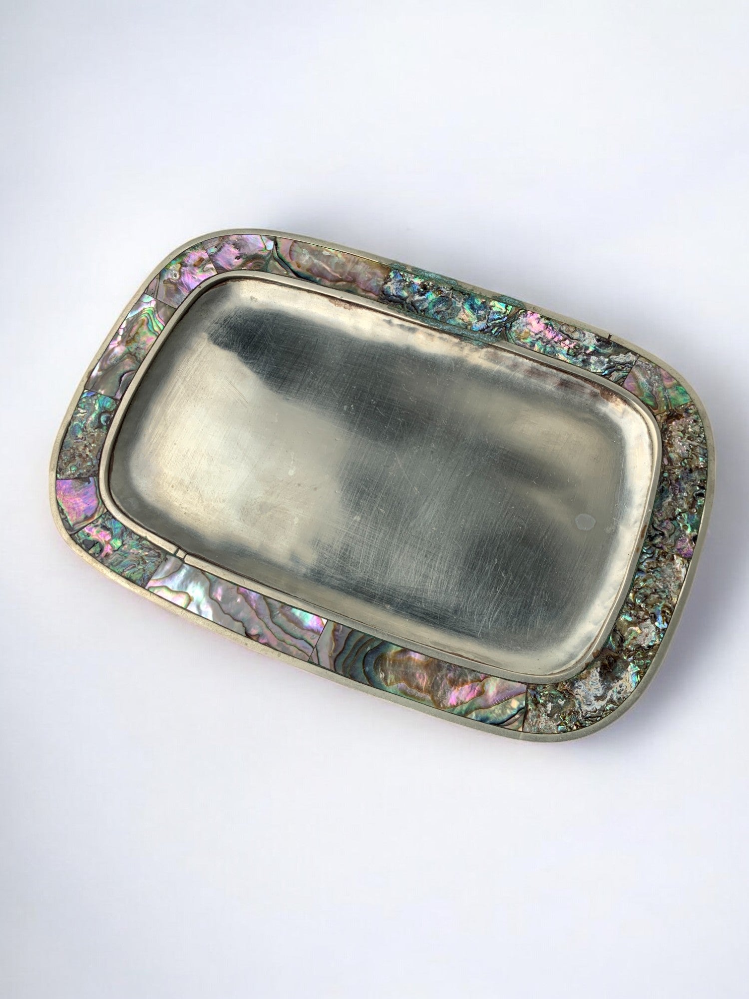 Abalone shell & alpaca tray, Mexico, circa 1970's