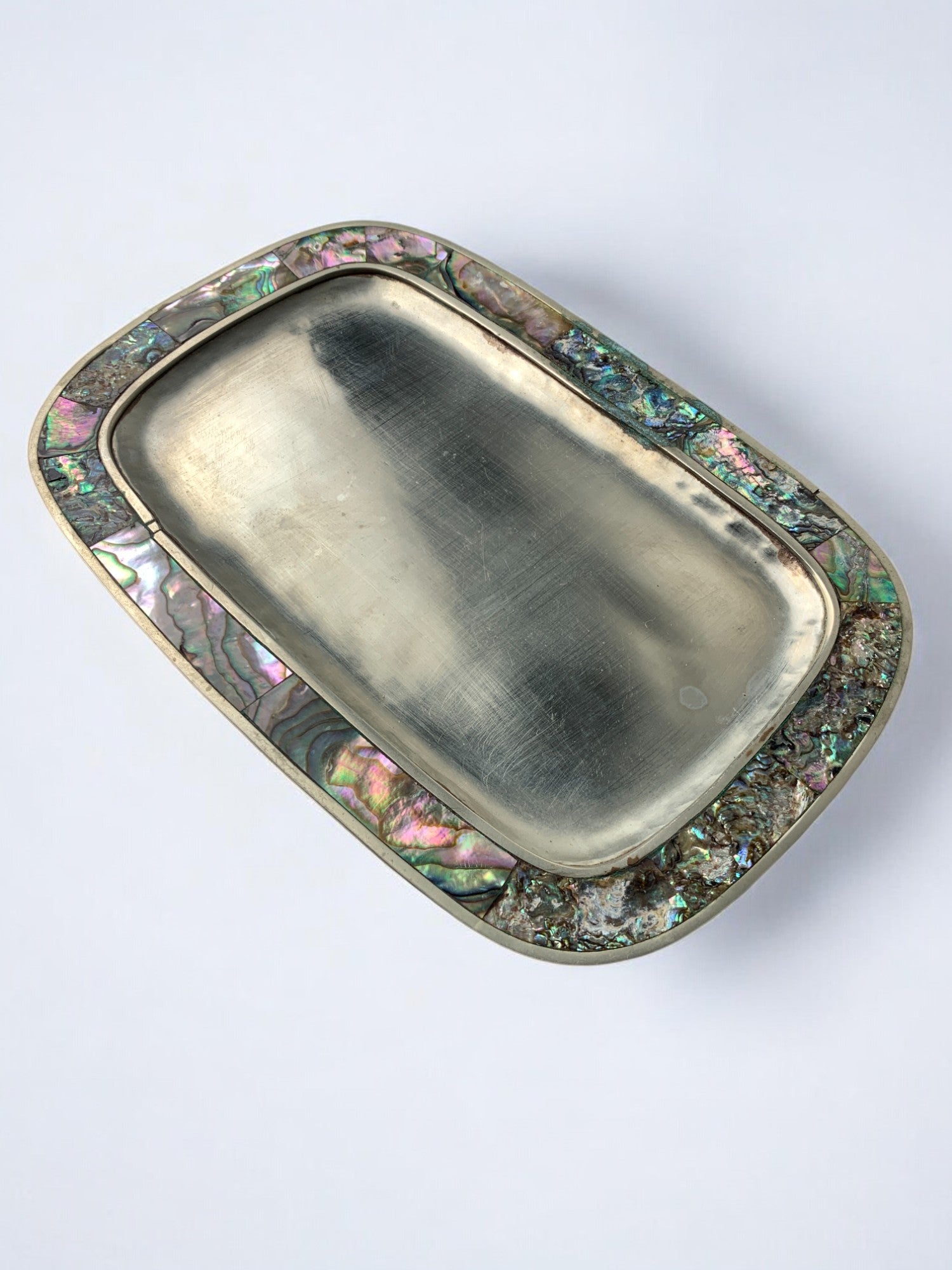 Abalone shell & alpaca tray, Mexico, circa 1970's