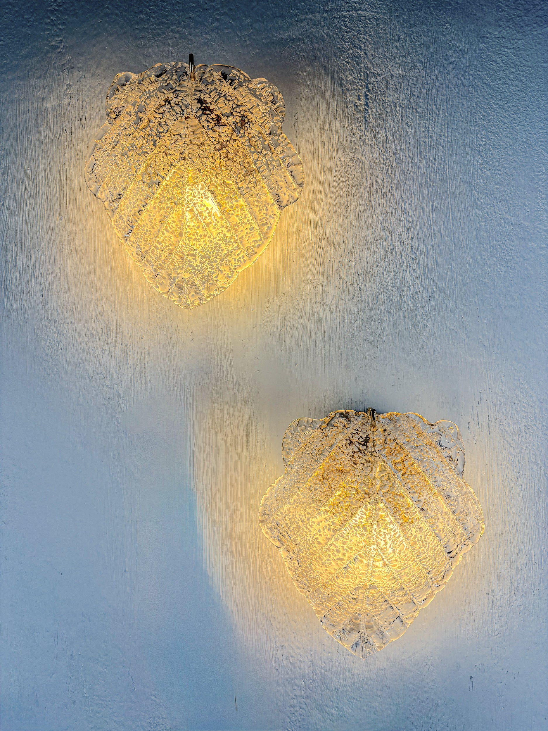 Pair of Italian "Leaf" Frosted Murano glass wall sconces, 1970's