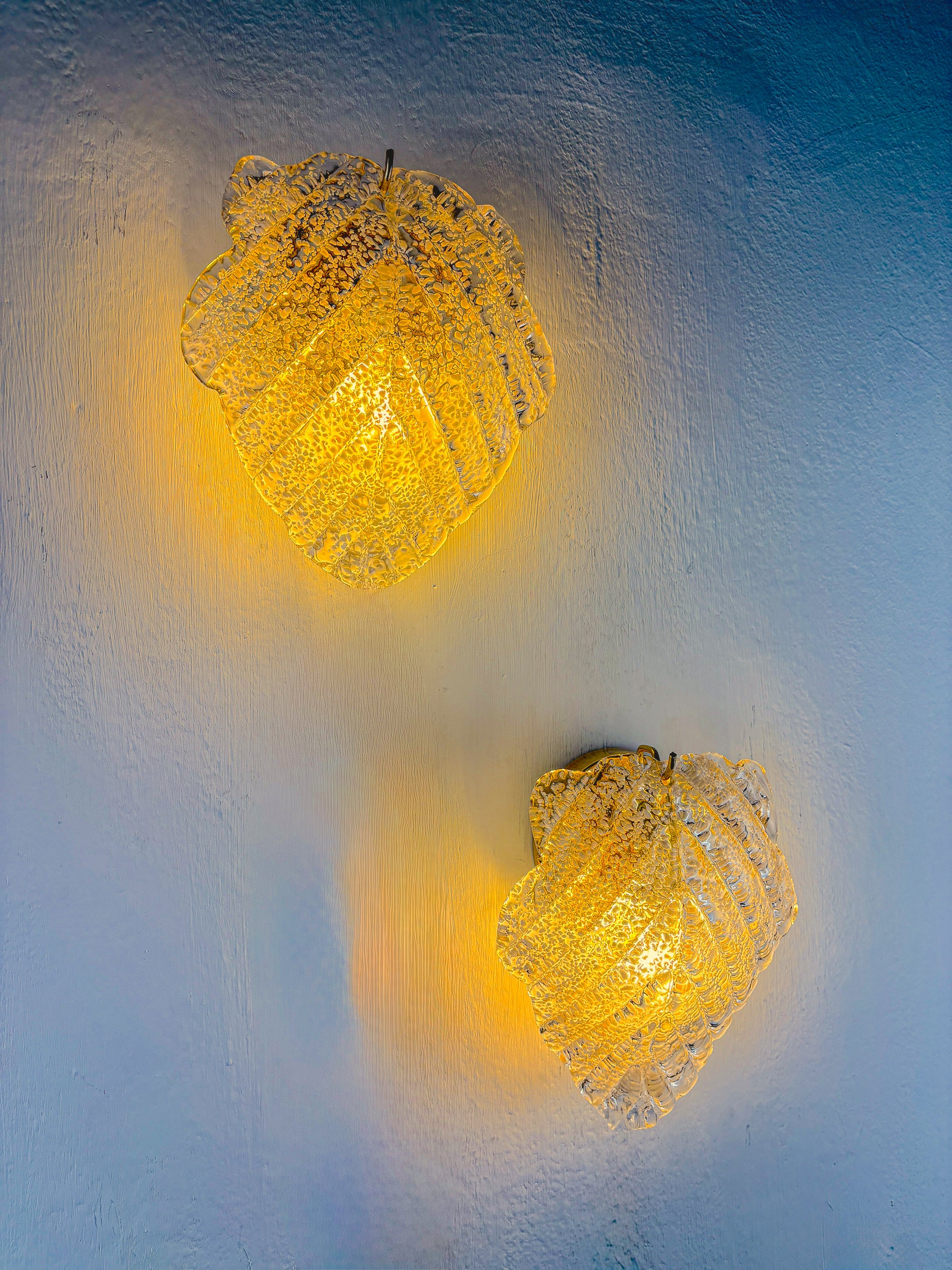 Pair of Italian "Leaf" Frosted Murano glass wall sconces, 1970's
