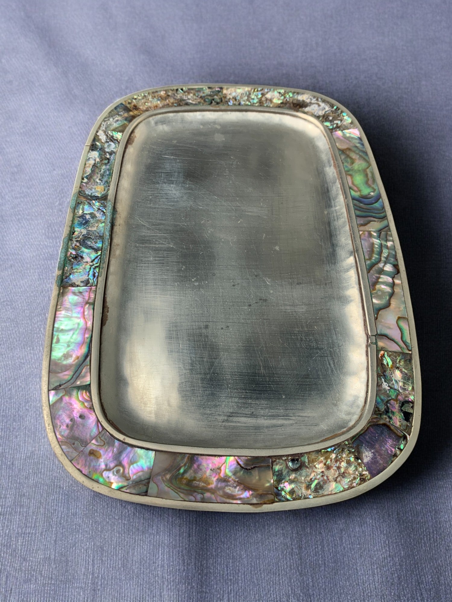 Abalone shell & alpaca tray, Mexico, circa 1970's
