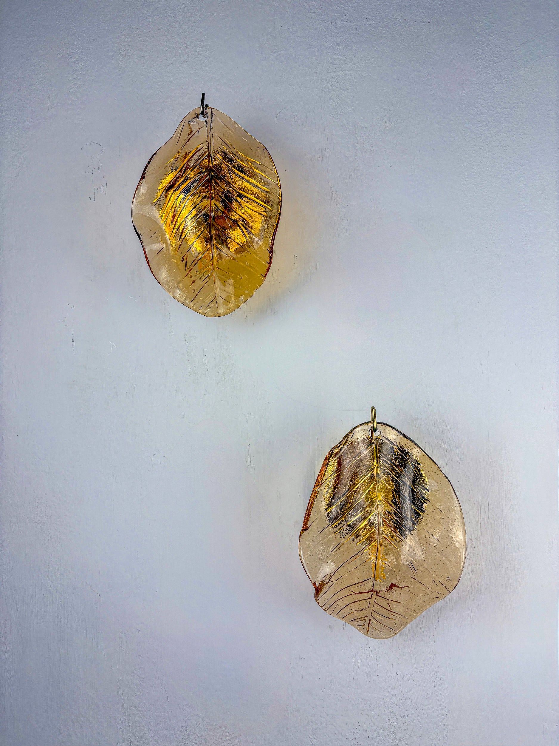 Pair of "Leaf" Murano pink glass wall sconces , Italy, 1970's