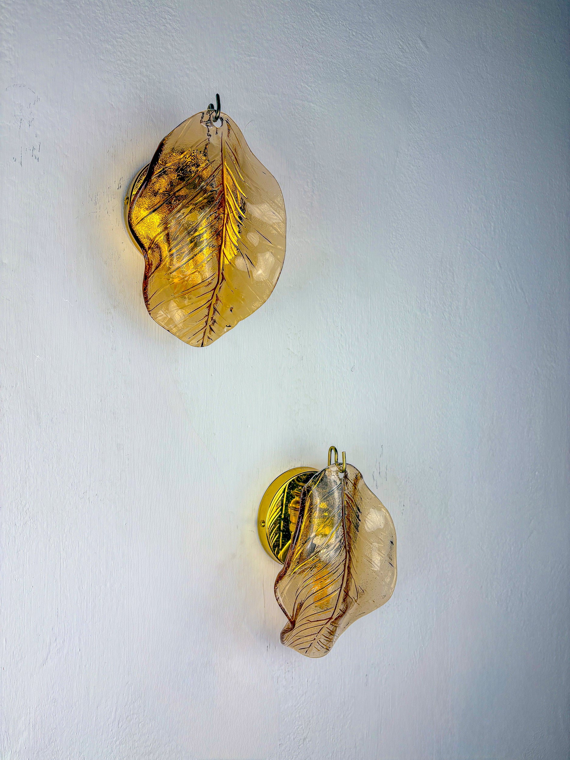 Pair of "Leaf" Murano pink glass wall sconces , Italy, 1970's