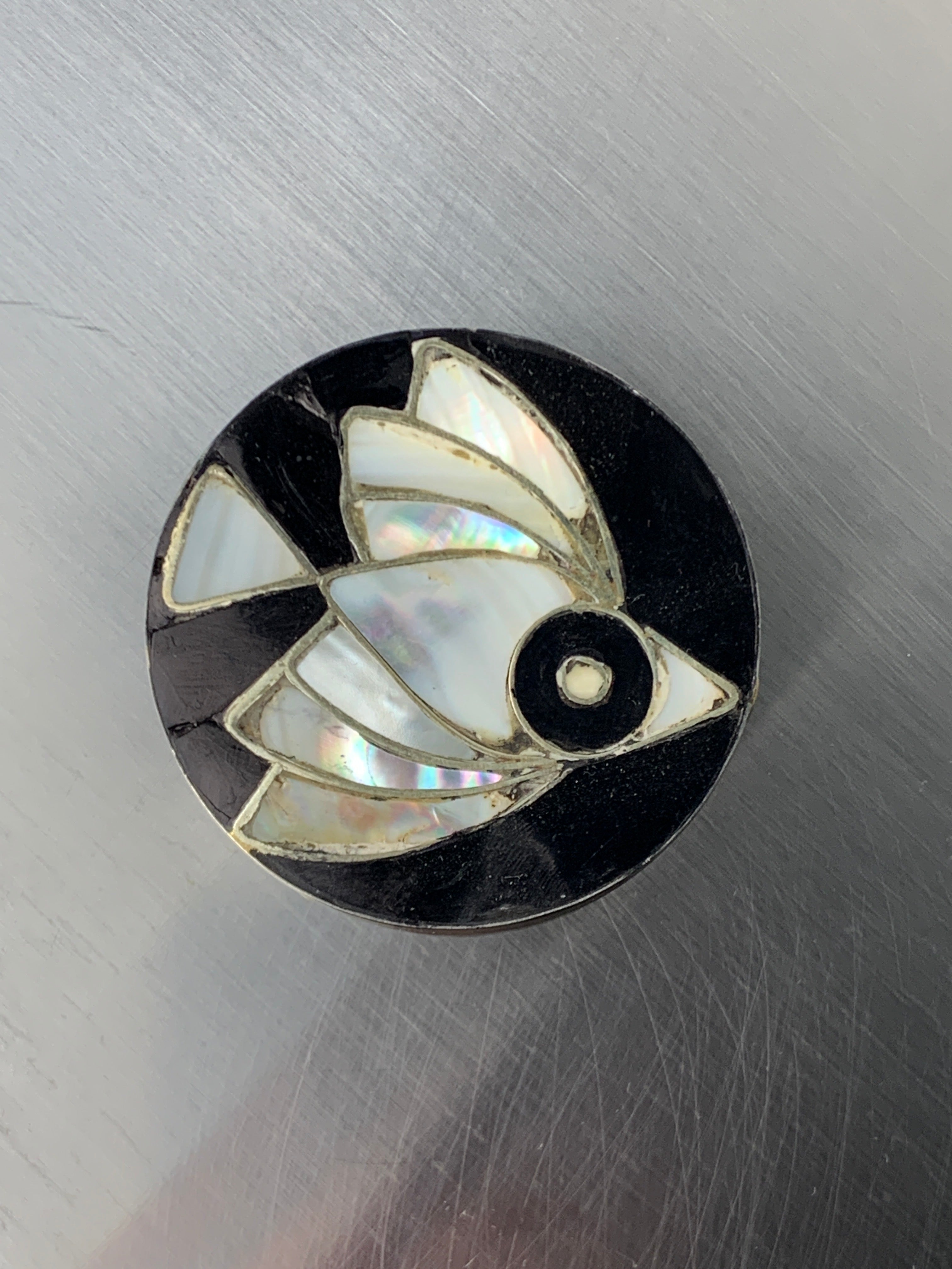 Abalone shell & alpaca silver fish box, Mexico, 1970's