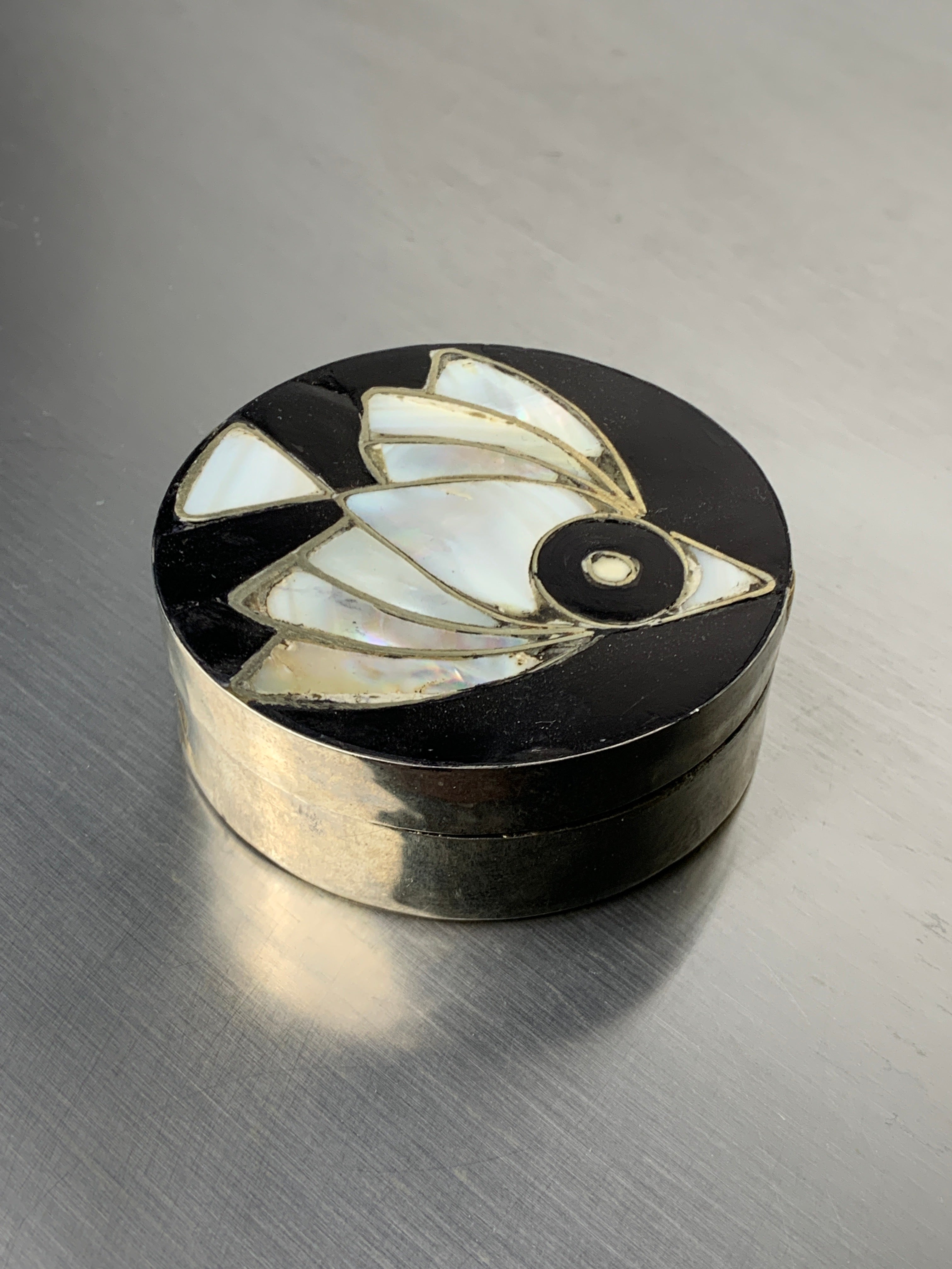 Abalone shell & alpaca silver fish box, Mexico, 1970's