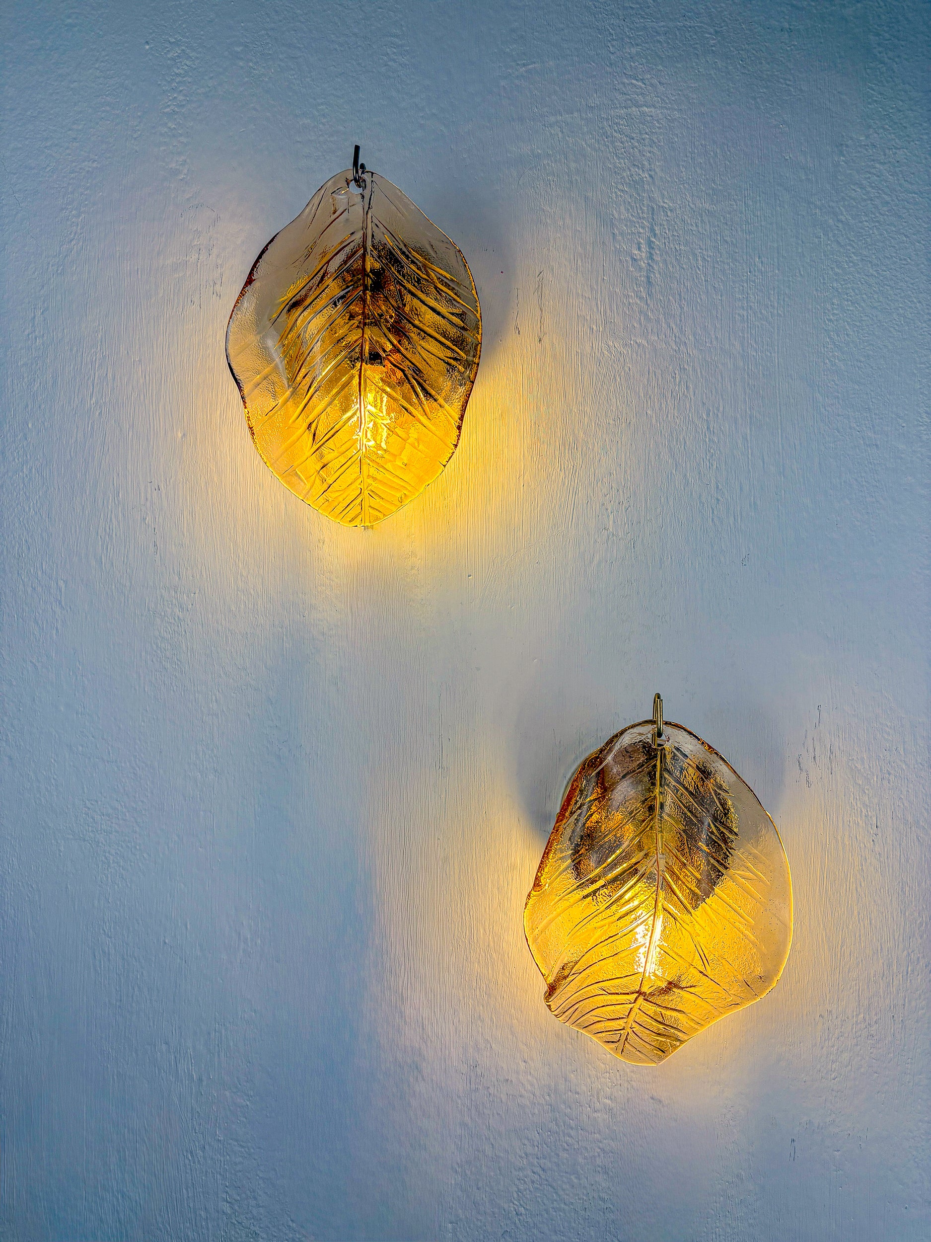 Pair of "Leaf" Murano pink glass wall sconces , Italy, 1970's