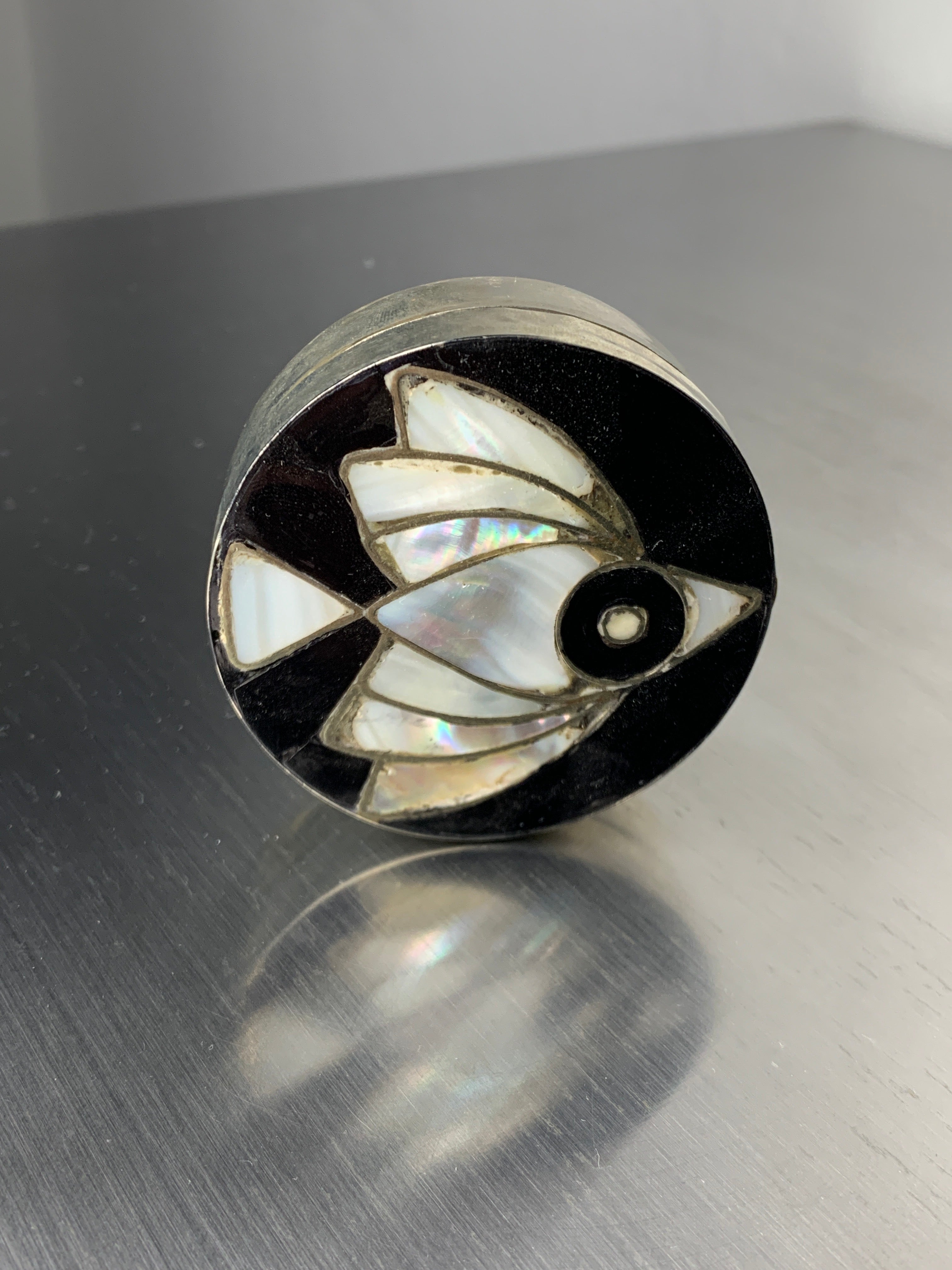 Abalone shell & alpaca silver fish box, Mexico, 1970's