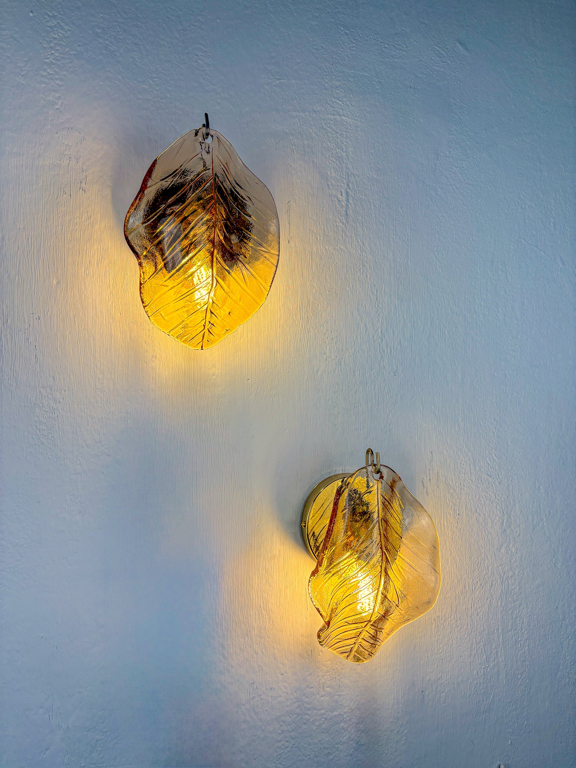 Pair of "Leaf" Murano pink glass wall sconces , Italy, 1970's