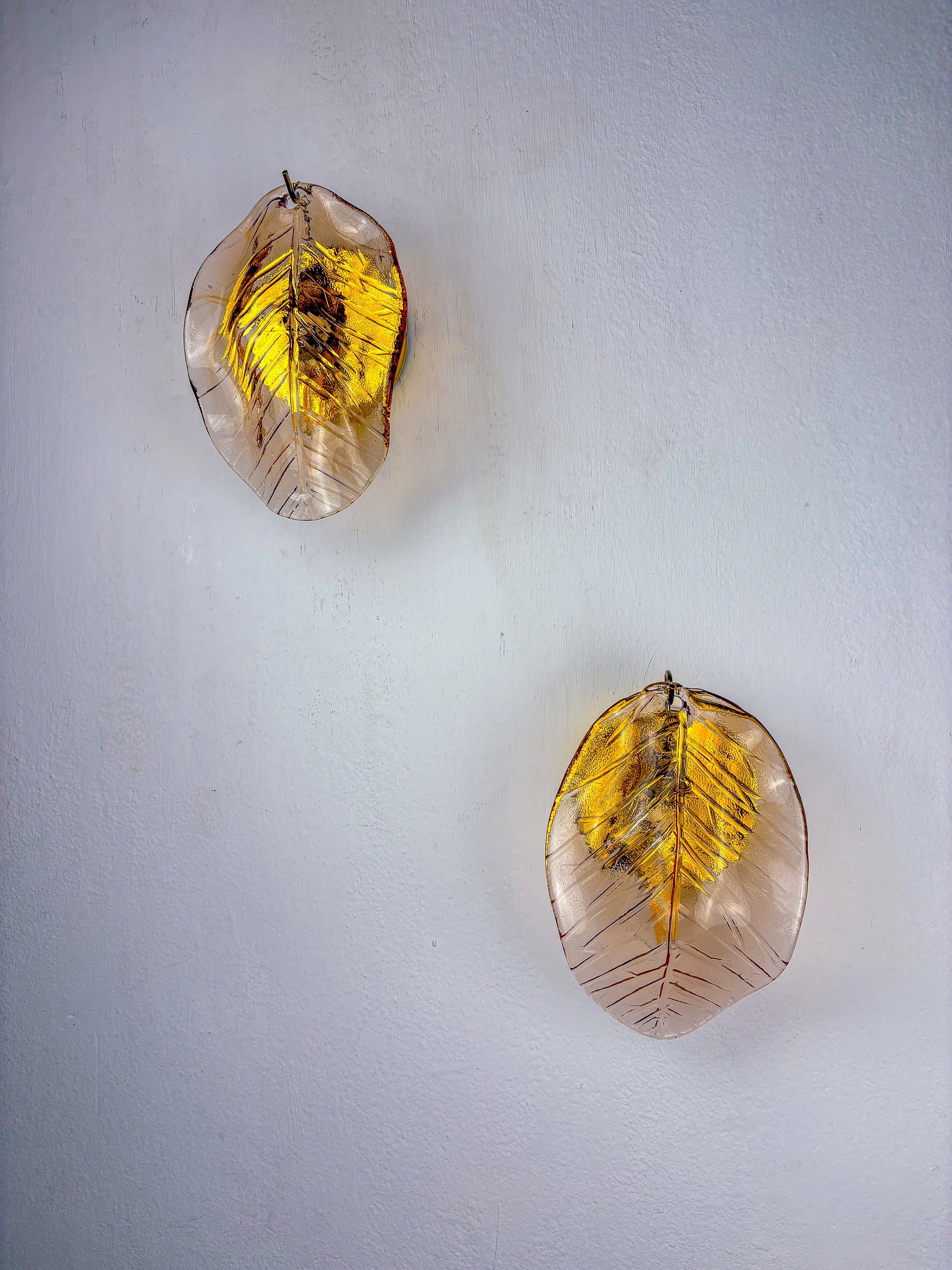 Pair of Italian "Leaf" Murano pink glass wall sconces, Circa 1970's