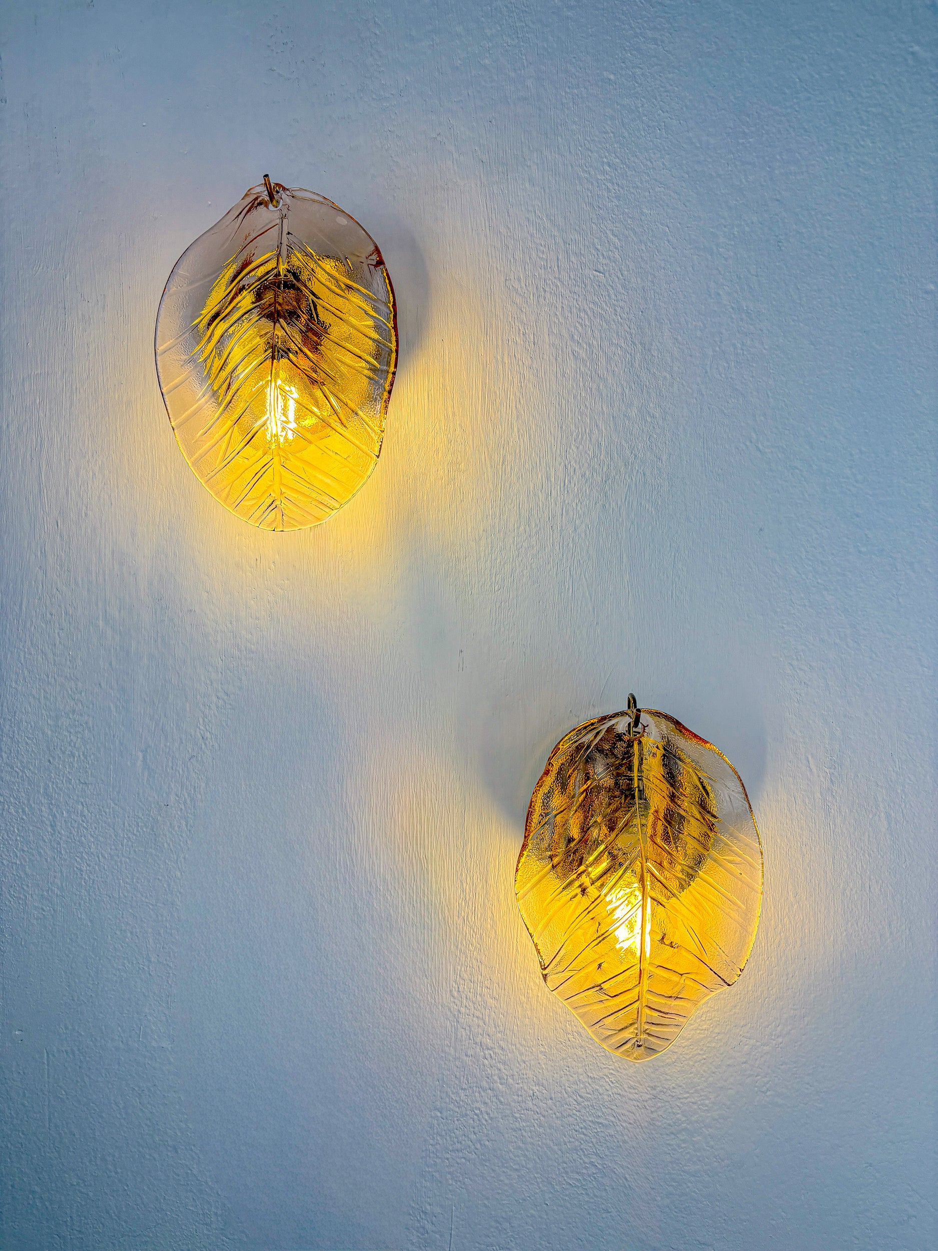 Pair of Italian "Leaf" Murano pink glass wall sconces, Circa 1970's