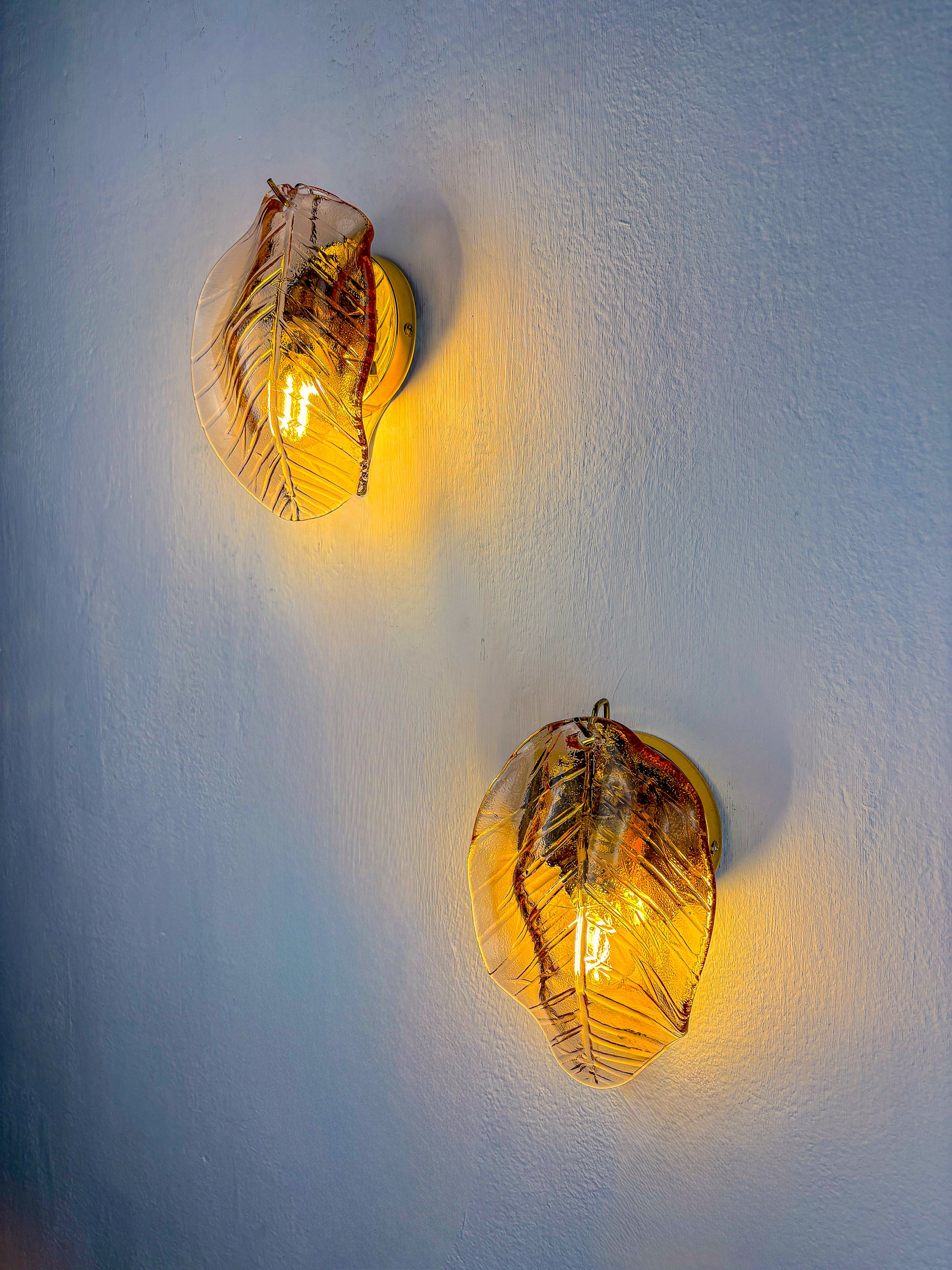 Pair of Italian "Leaf" Murano pink glass wall sconces, Circa 1970's
