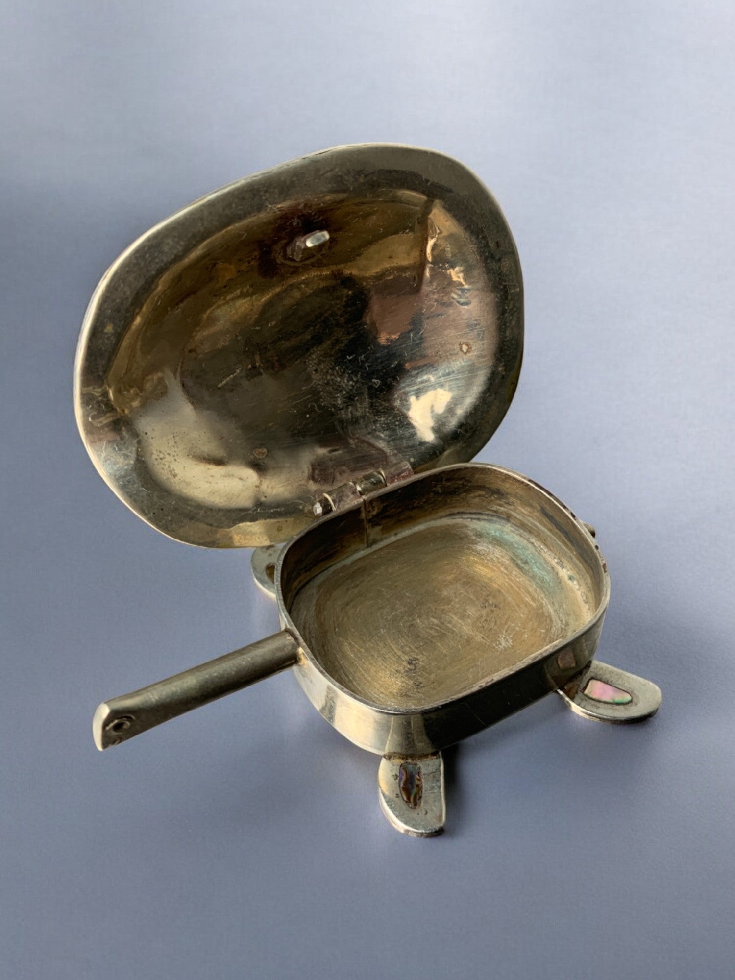 Abalone shell & alpaca silver turtle box, Mexico, 1970