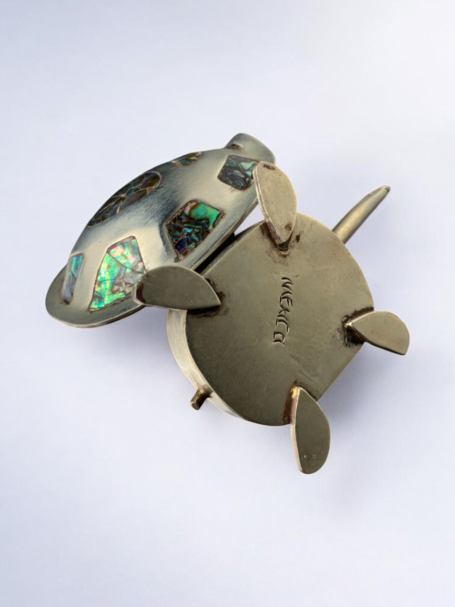 Abalone shell & alpaca silver turtle box, Mexico, 1970