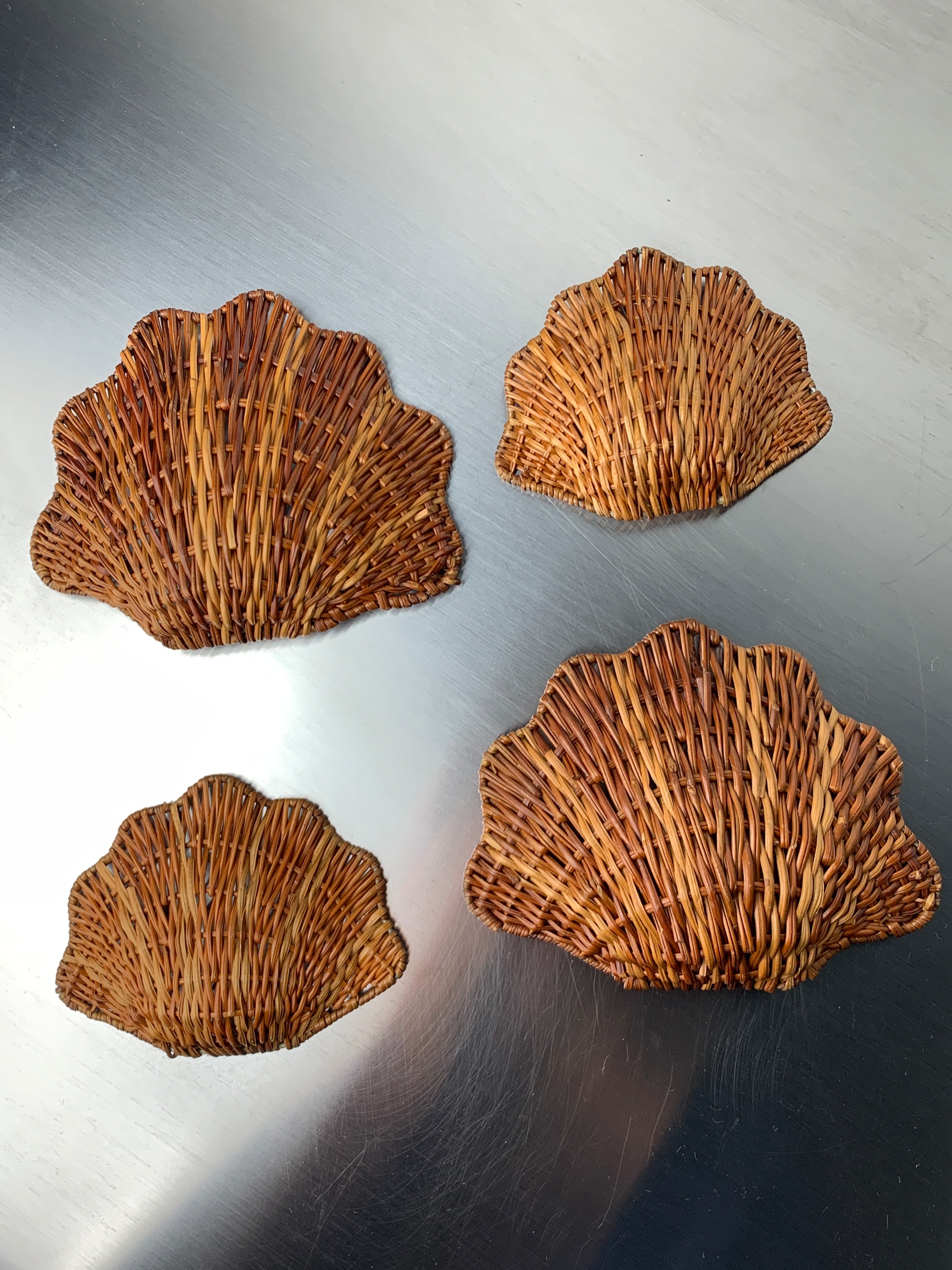 Vintage Rattan Shells wall decor, set of 4, Italy, 1970