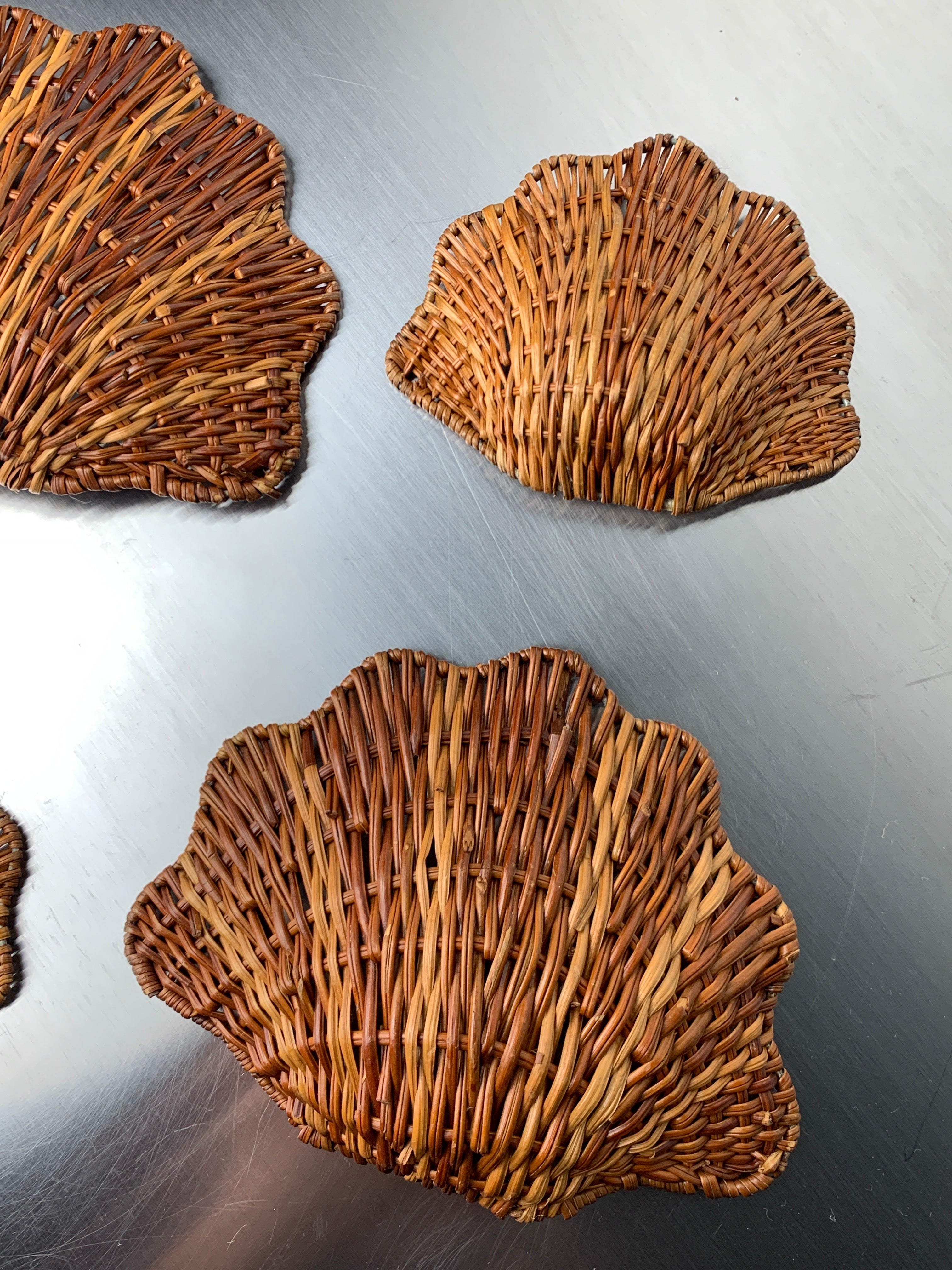 Vintage Rattan Shells wall decor, set of 4, Italy, 1970