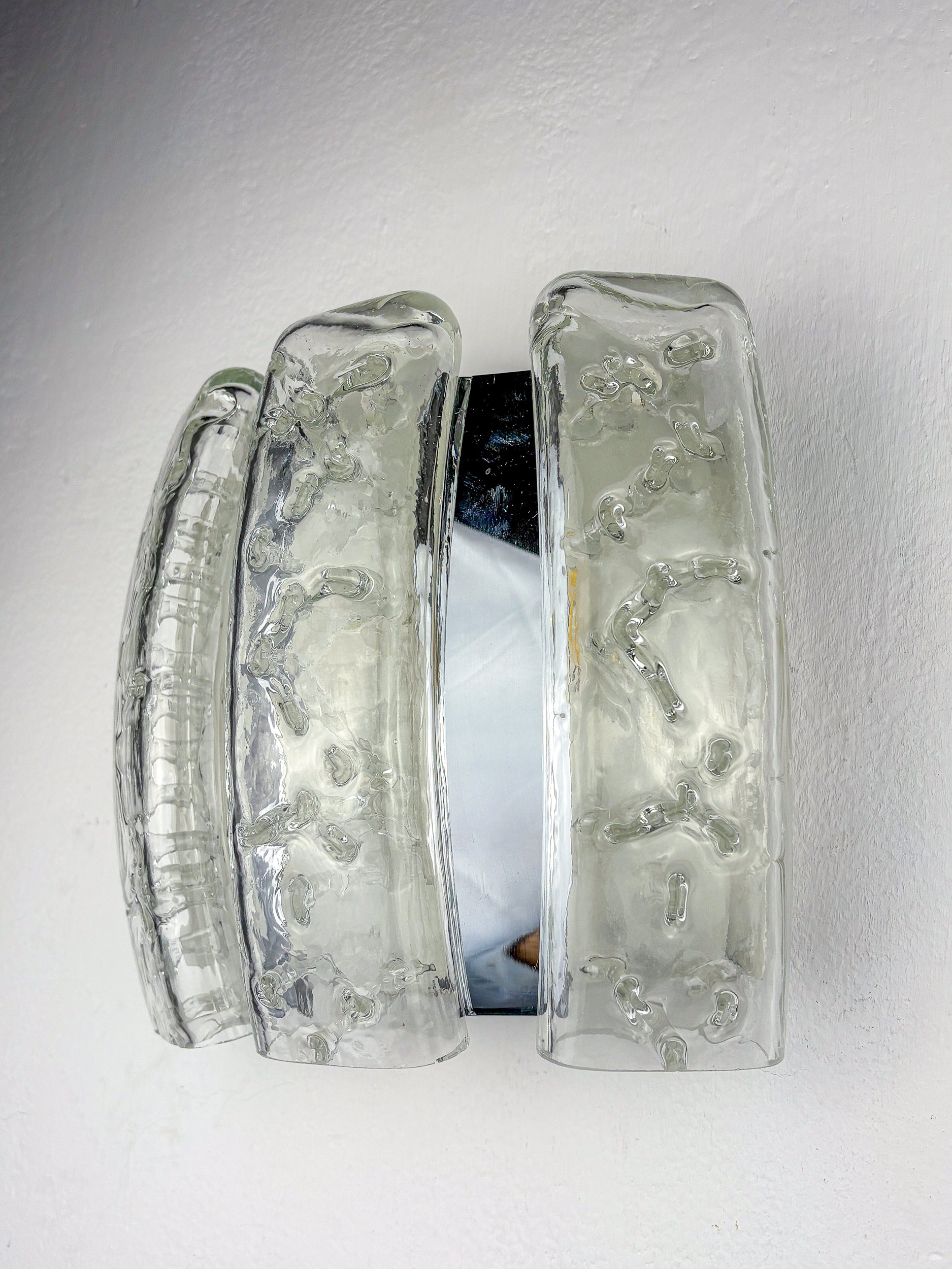 Ice Glass and Chrome Wall Sconce by Doria Leuchten, Germany 1970s