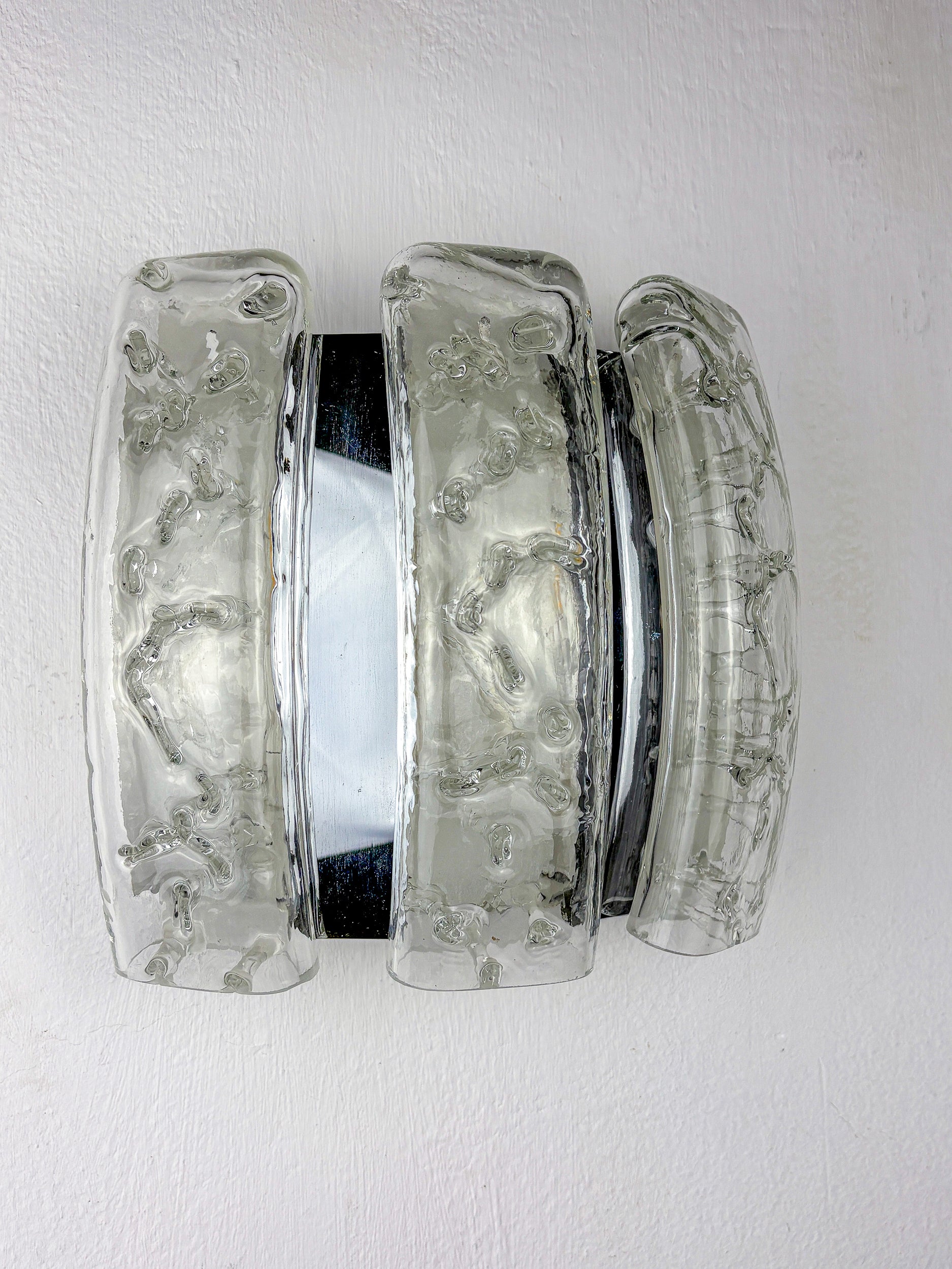 Ice Glass and Chrome Wall Sconce by Doria Leuchten, Germany 1970s
