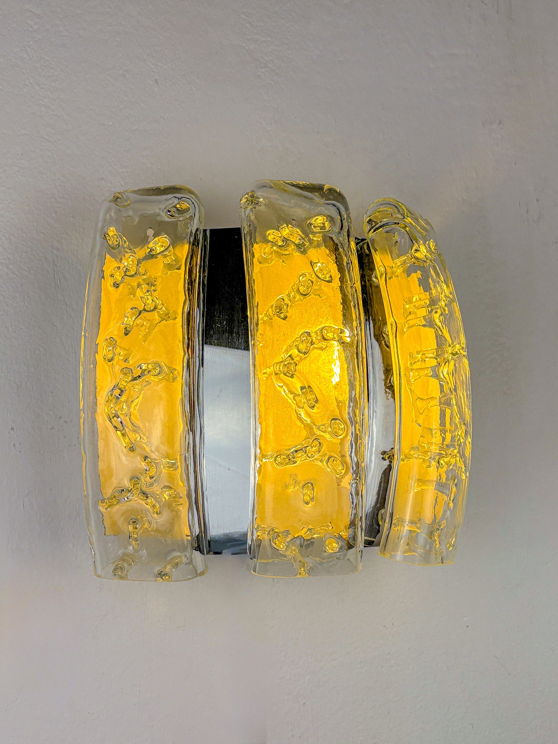 Ice Glass and Chrome Wall Sconce by Doria Leuchten, Germany 1970s