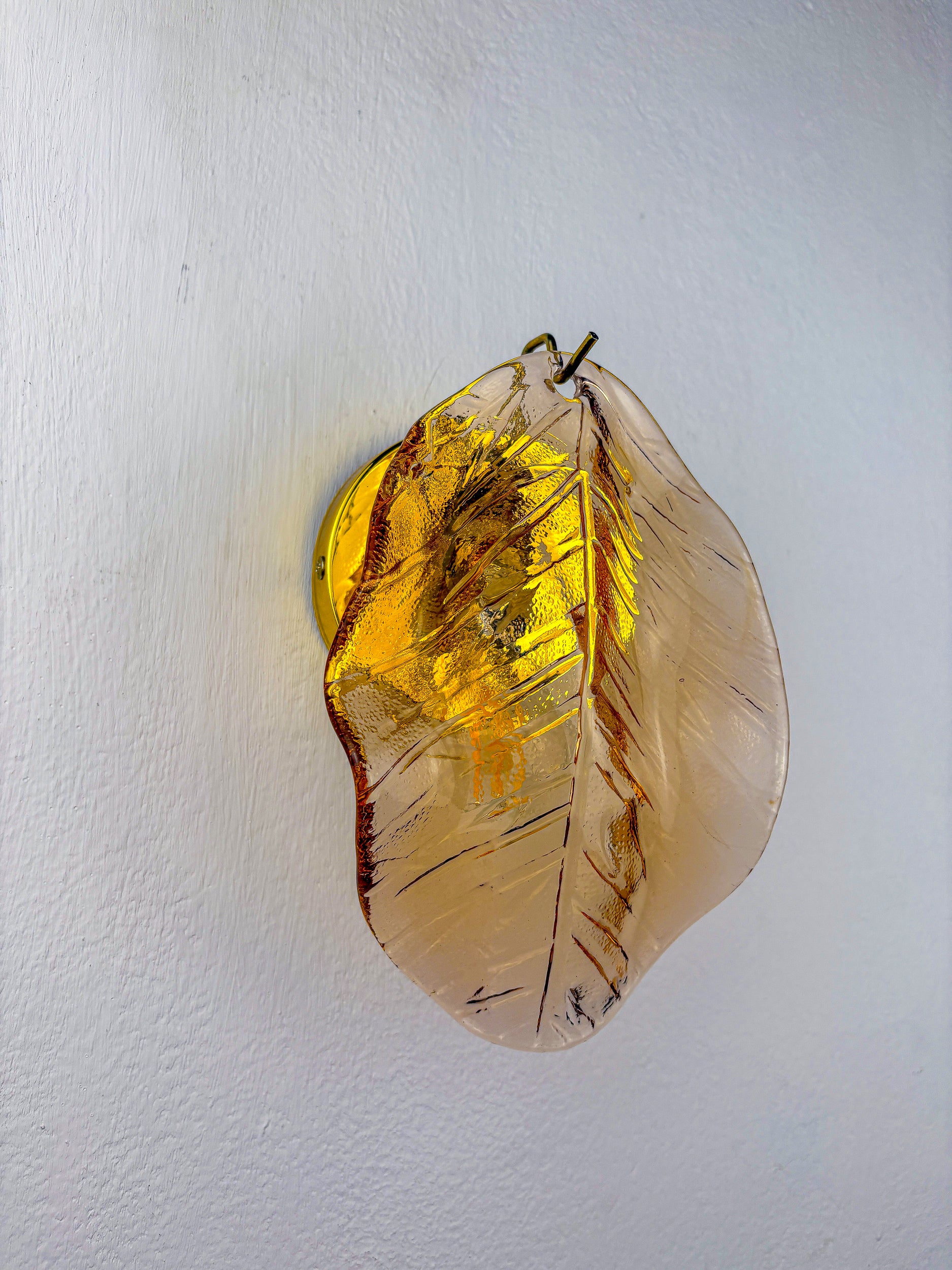 Pair of "Leaf" Murano pink glass wall sconces , Italy, Circa 1970's
