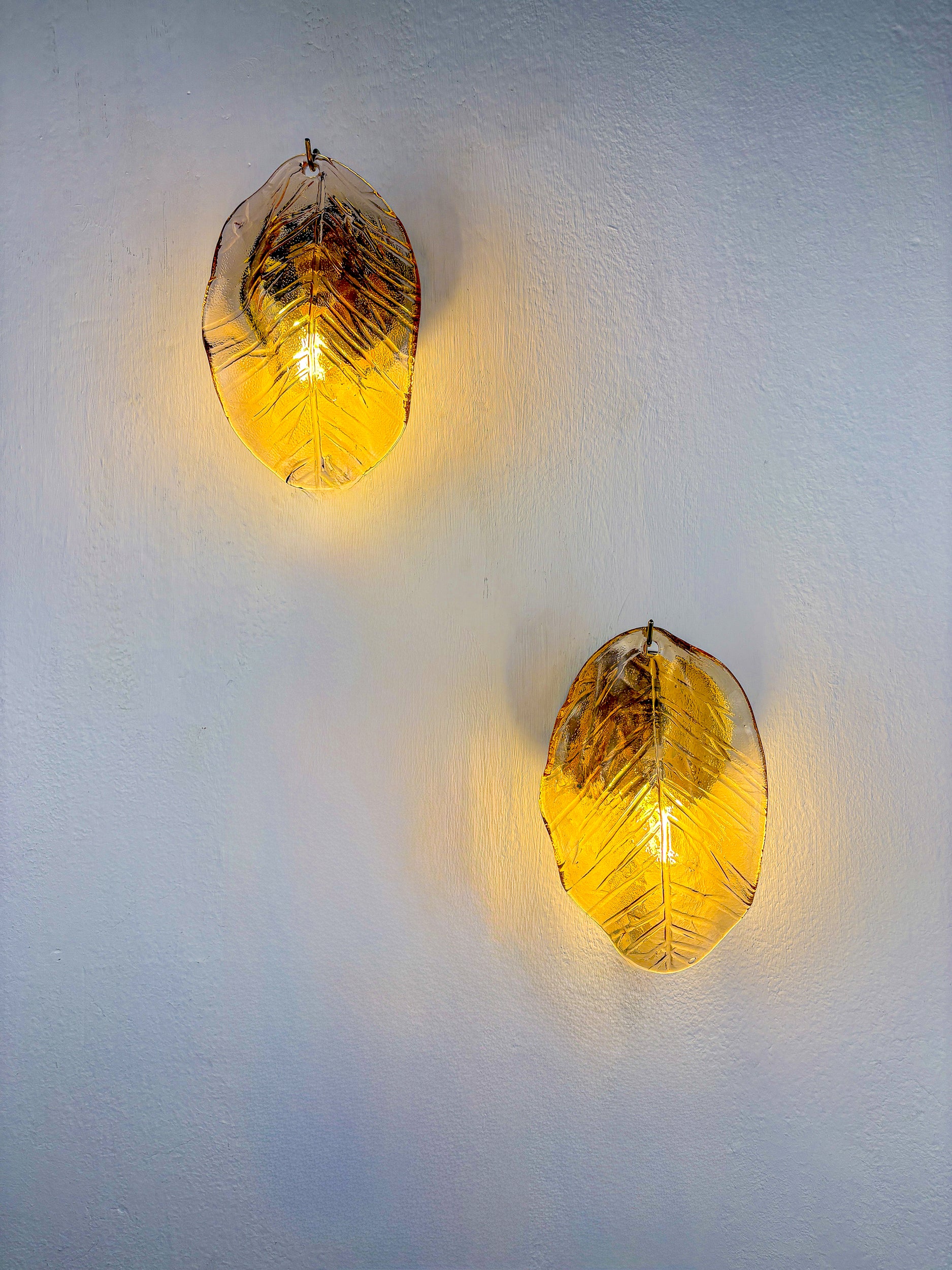 Pair of "Leaf" Murano pink glass wall sconces , Italy, Circa 1970's
