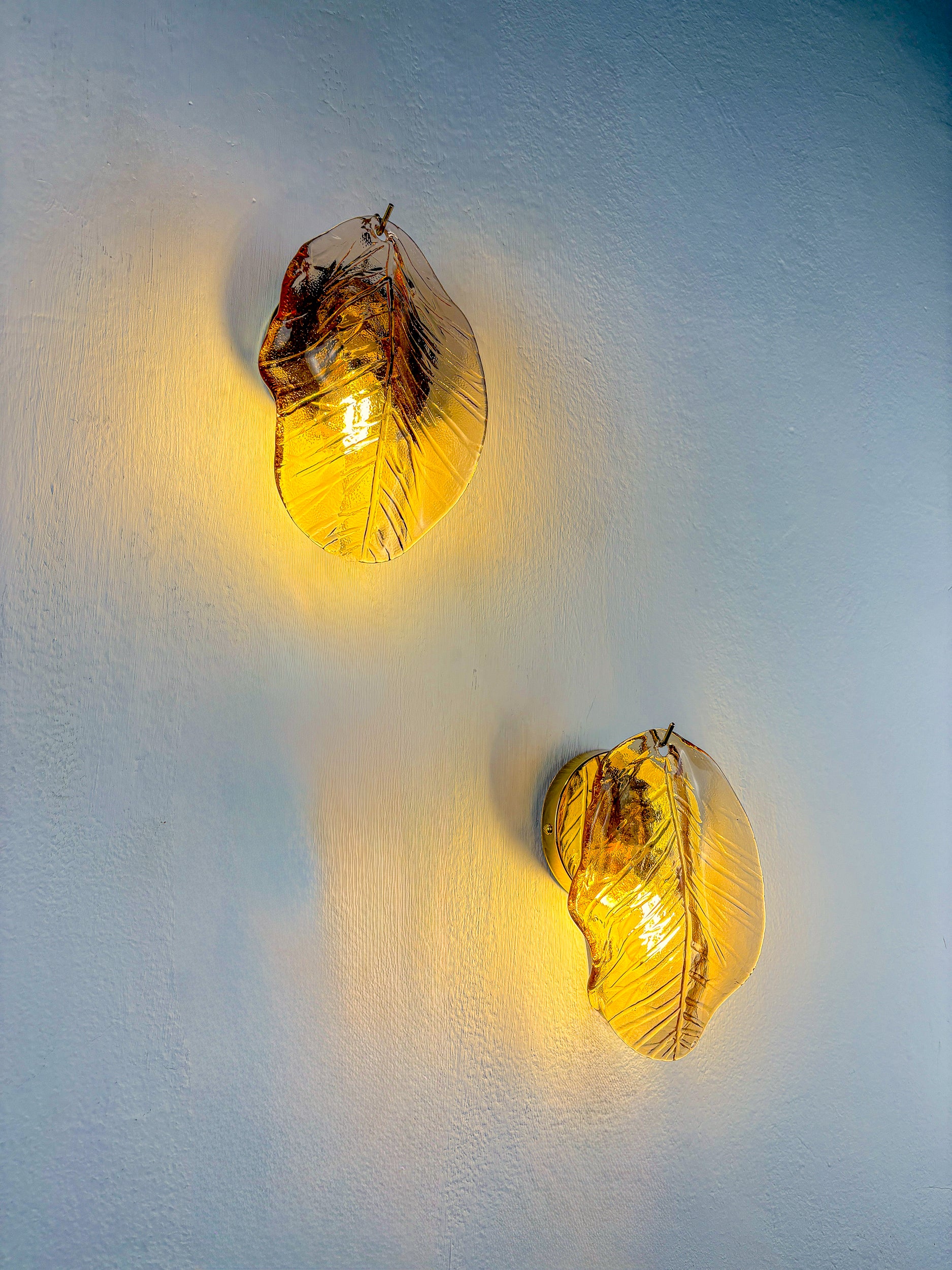 Pair of "Leaf" Murano pink glass wall sconces , Italy, Circa 1970's