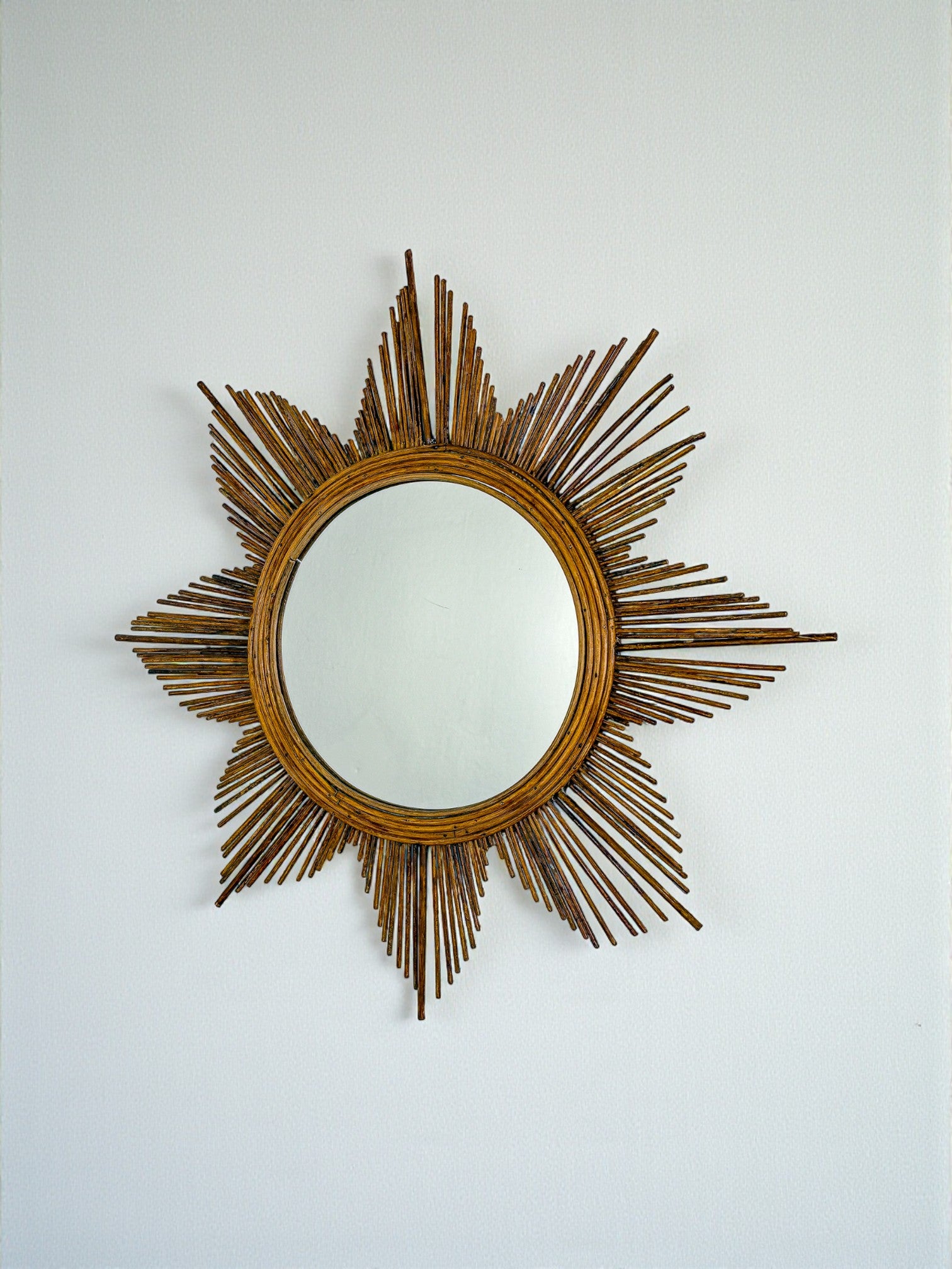 Starburst Rattan Sunburst Mirror, Spain, 1960s