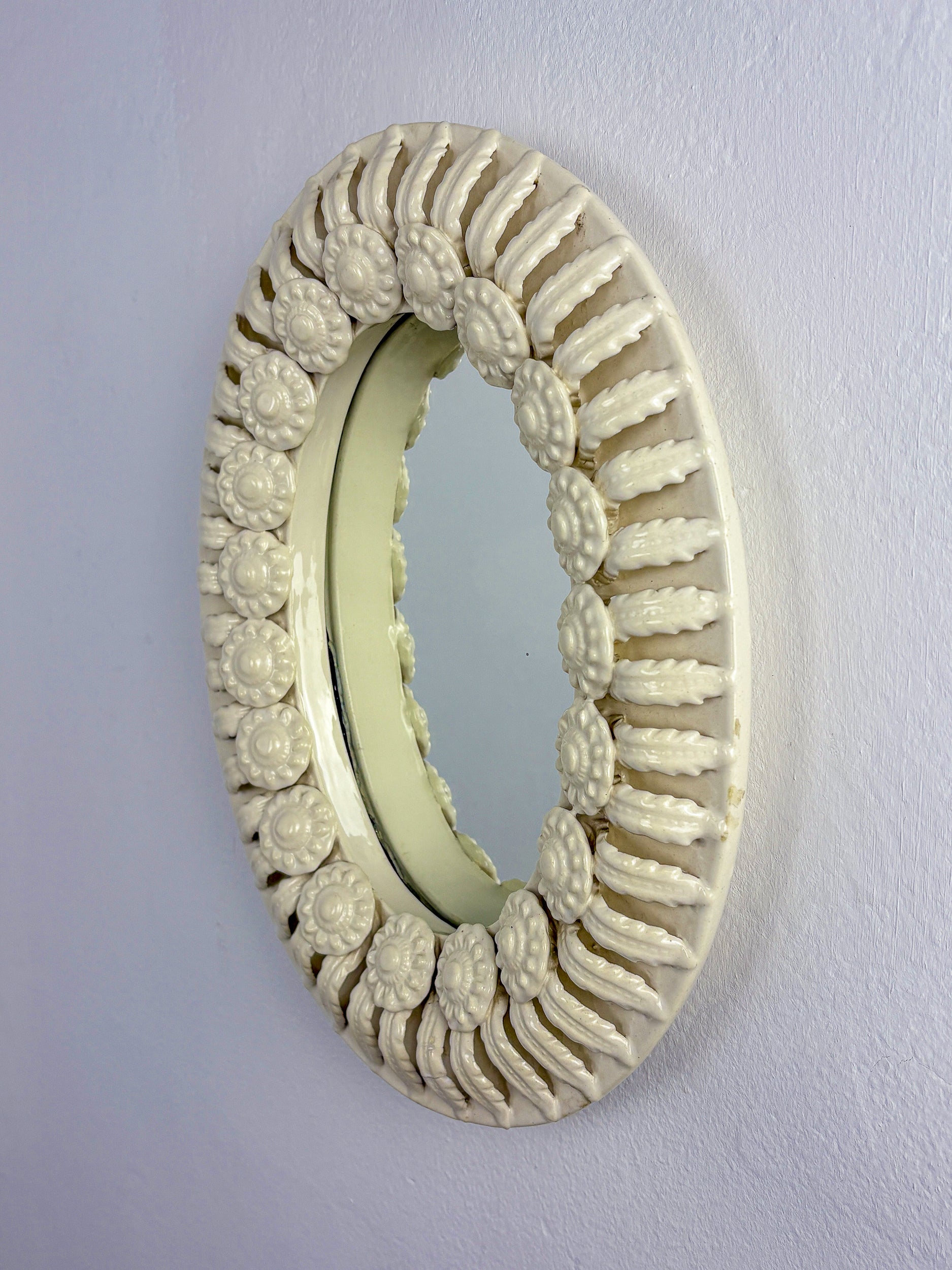 Spanish floral ceramic Mirror from Manises, spain, Circa 1970's