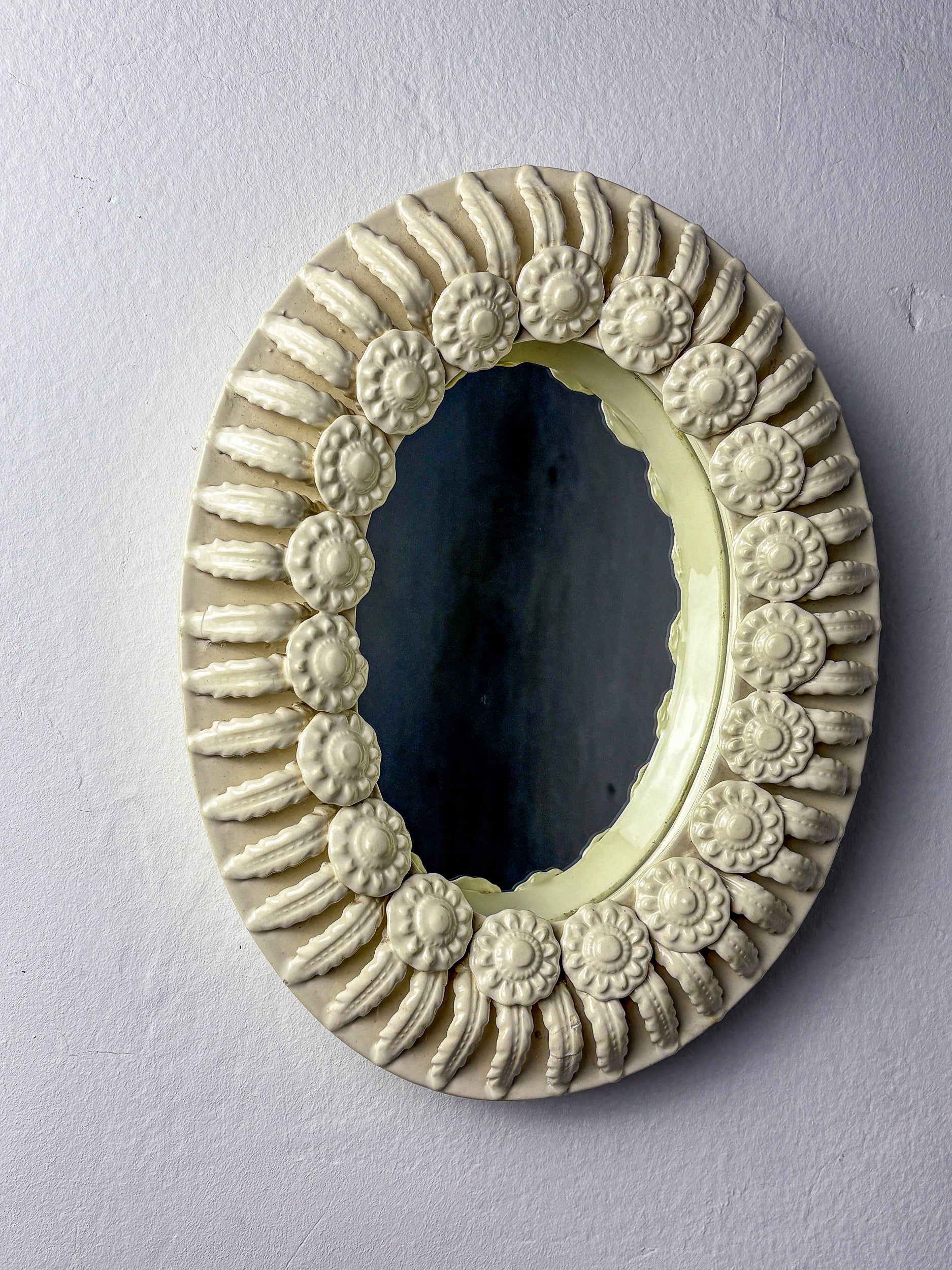 Spanish floral ceramic Mirror from Manises, spain, Circa 1970's