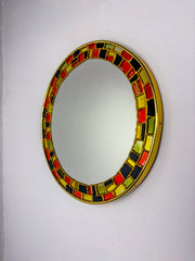Spanish Hand-Painted Ceramic-Style Mosaic Circular Mirror, 1970s