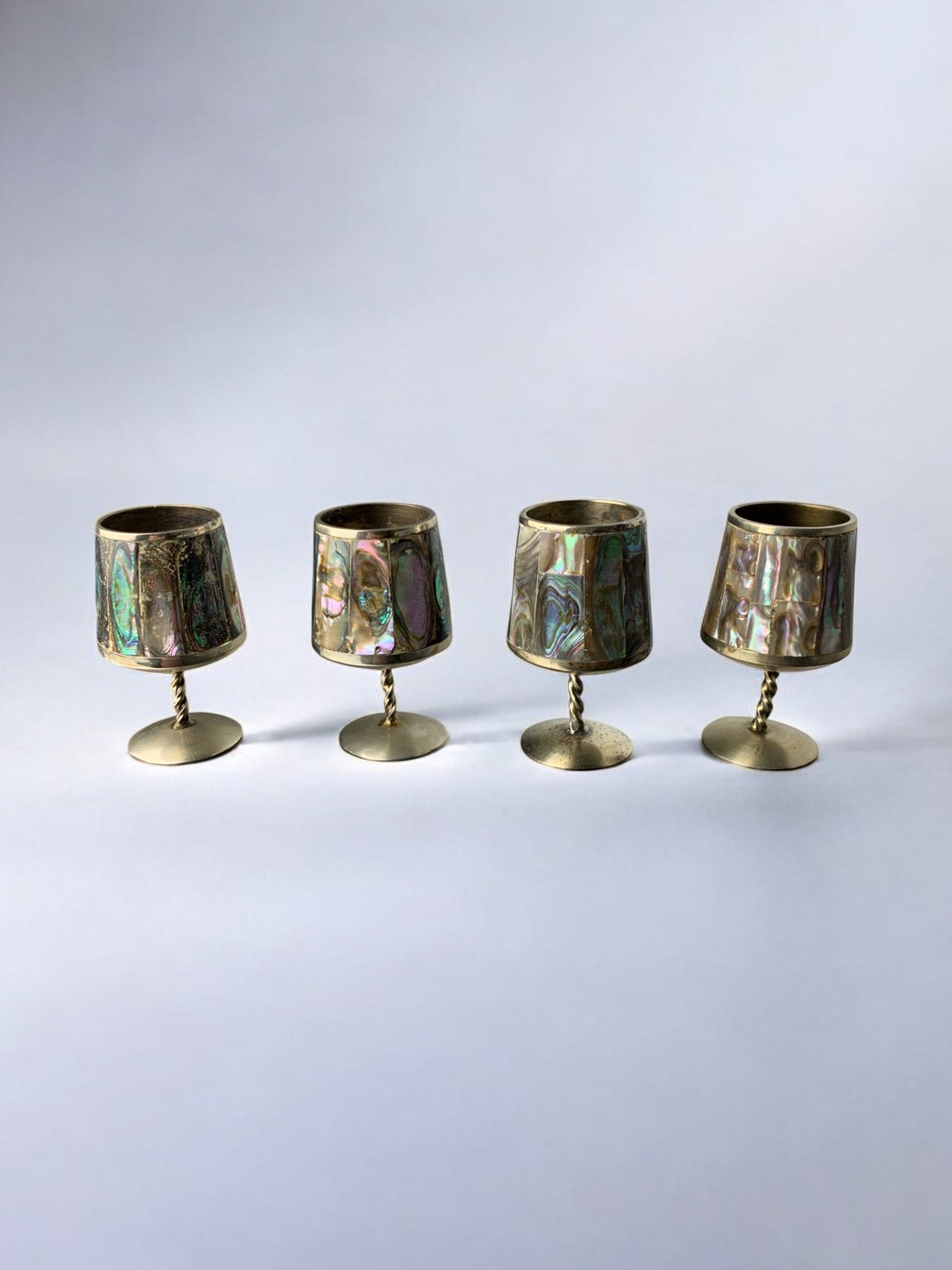 Abalone Shell & Alpaca Shot Glasses, set of 4,  Mexico, 1970's