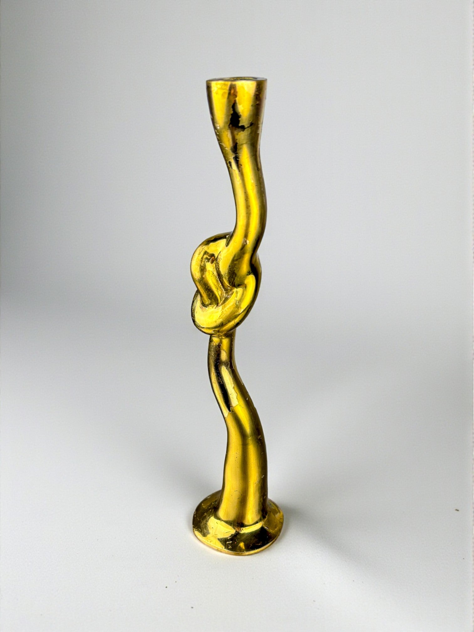 Italian Brutalist Knot candlestick in bronze, 1970's