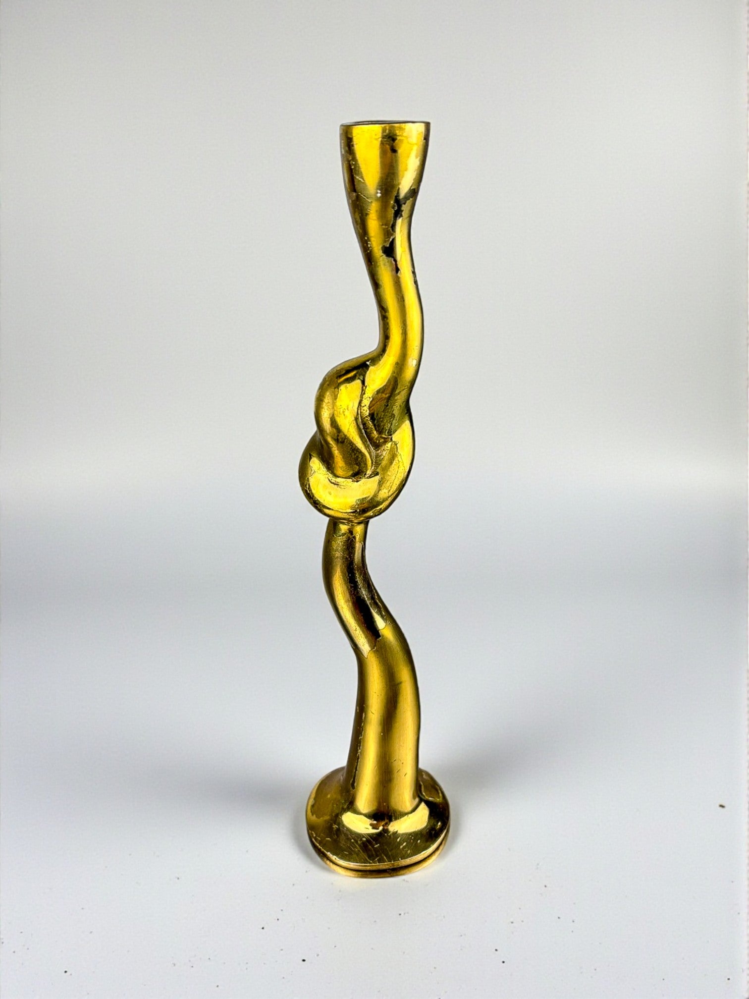 Italian Brutalist Knot candlestick in bronze, 1970's