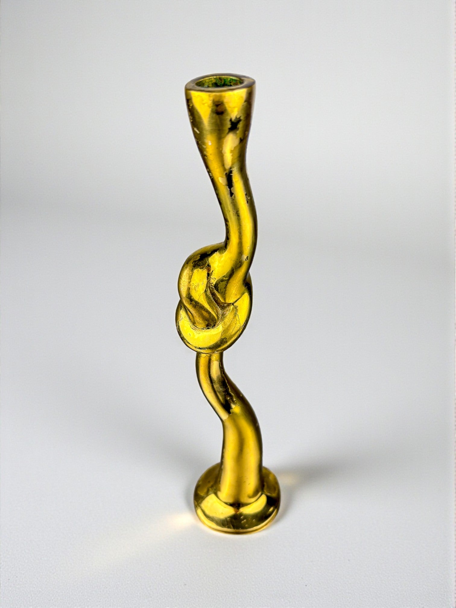 Italian Brutalist Knot candlestick in bronze, 1970's
