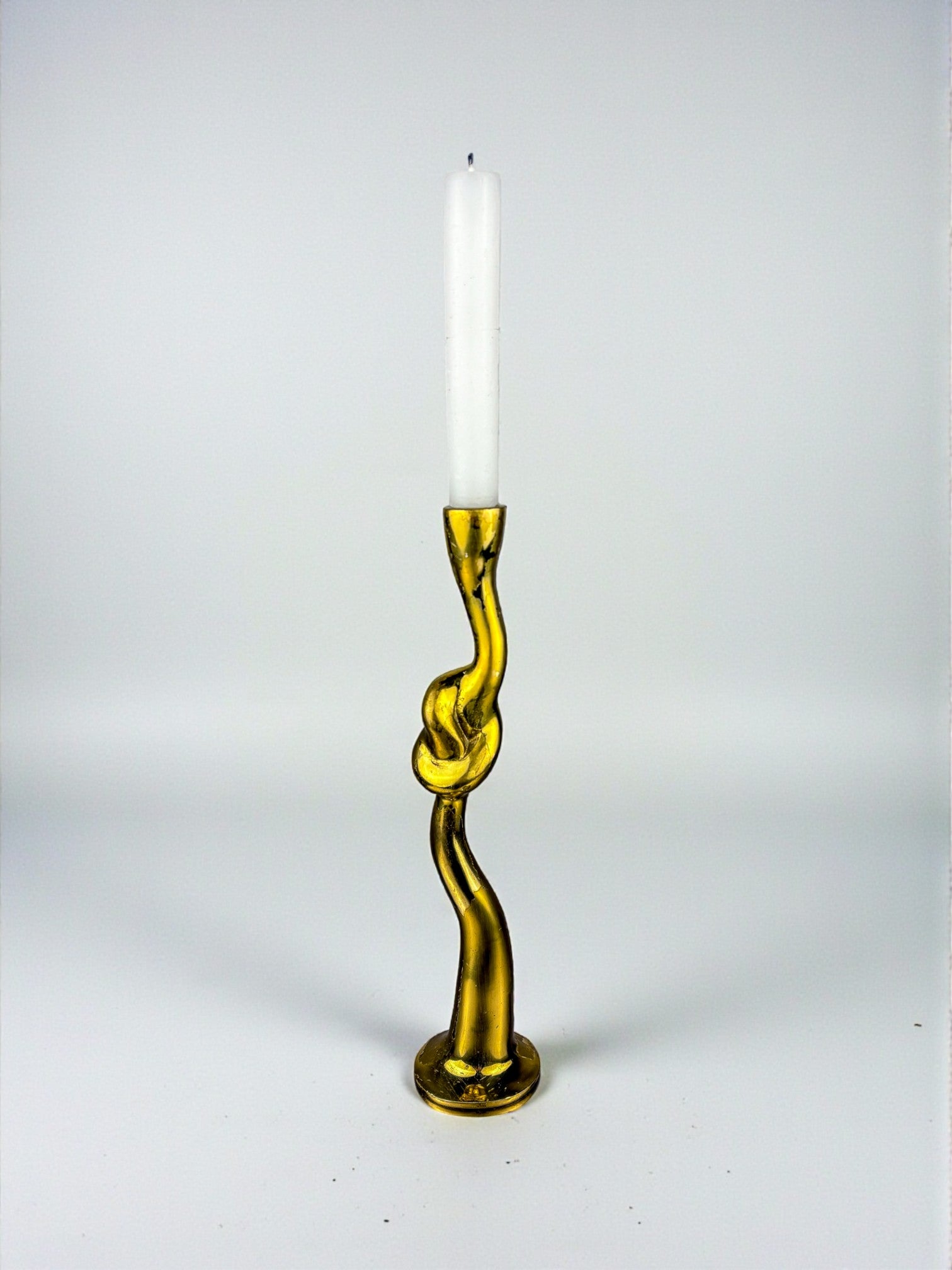 Italian Brutalist Knot candlestick in bronze, 1970's