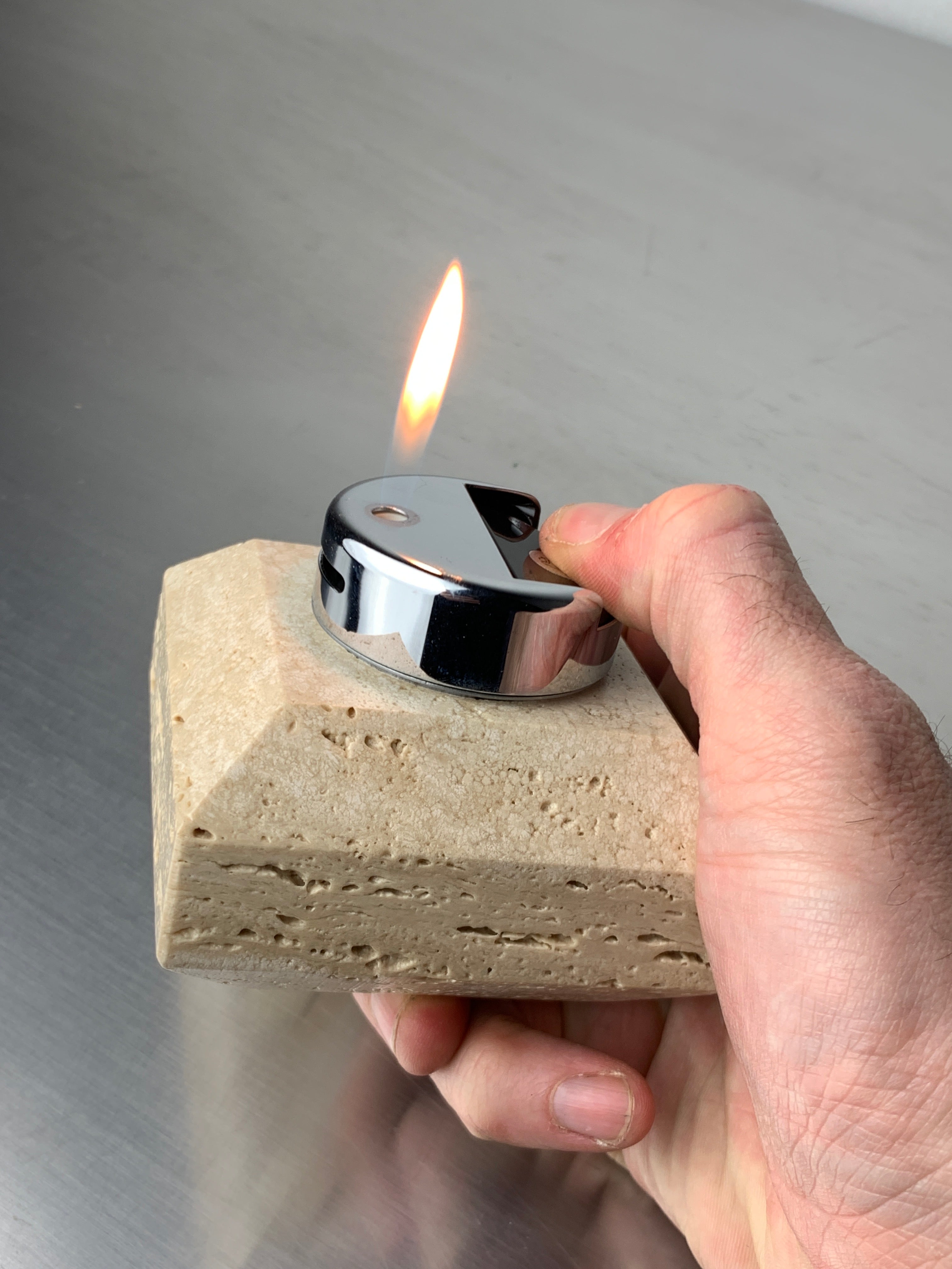 Brutalist lighter by Fratelli Mannelli, travertine, Italy, Circa 1970's