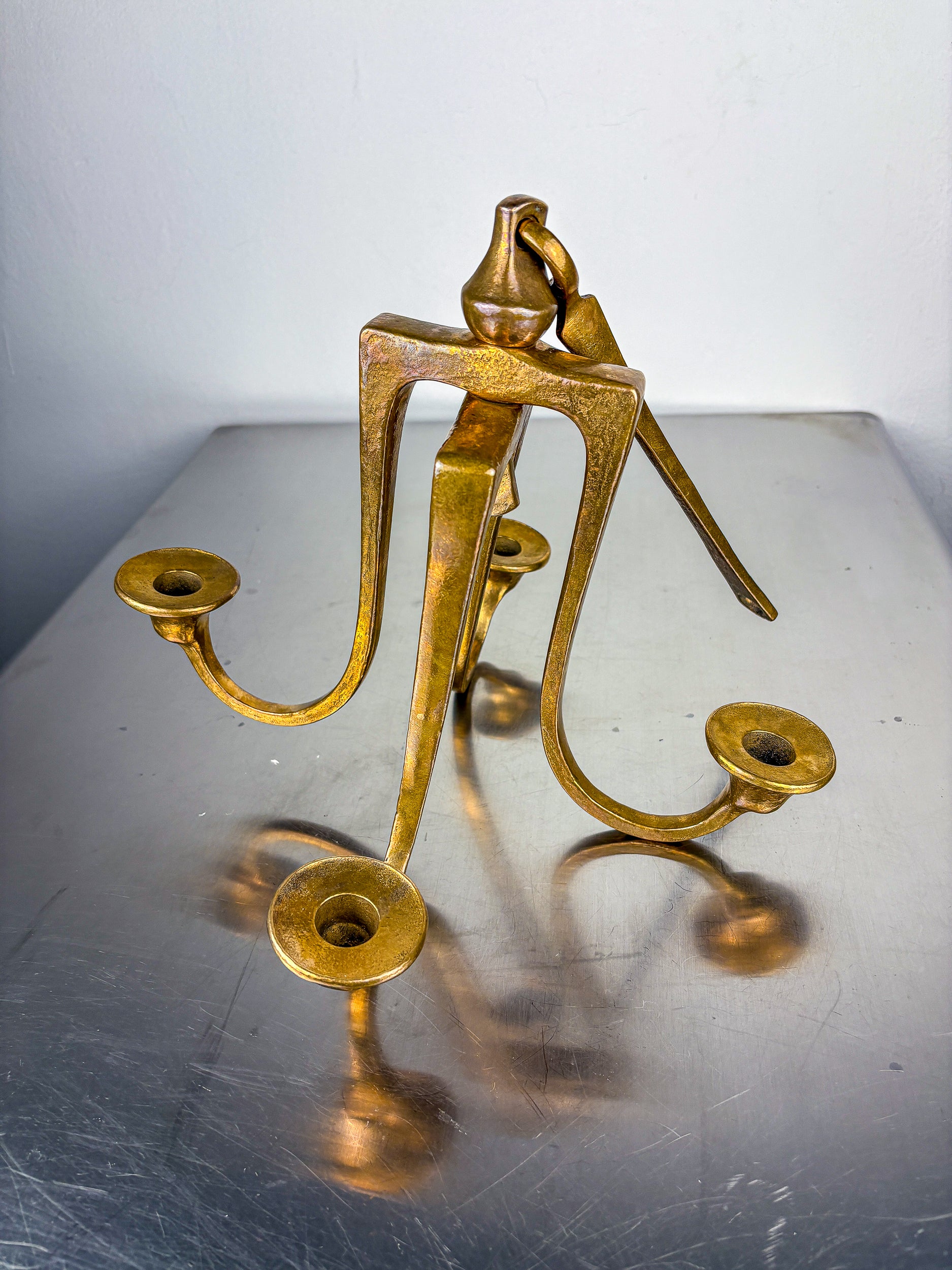 Brutalist Michael Harjes Hanging Candelabra in Bronze, 4 arms, Germany, 1960's