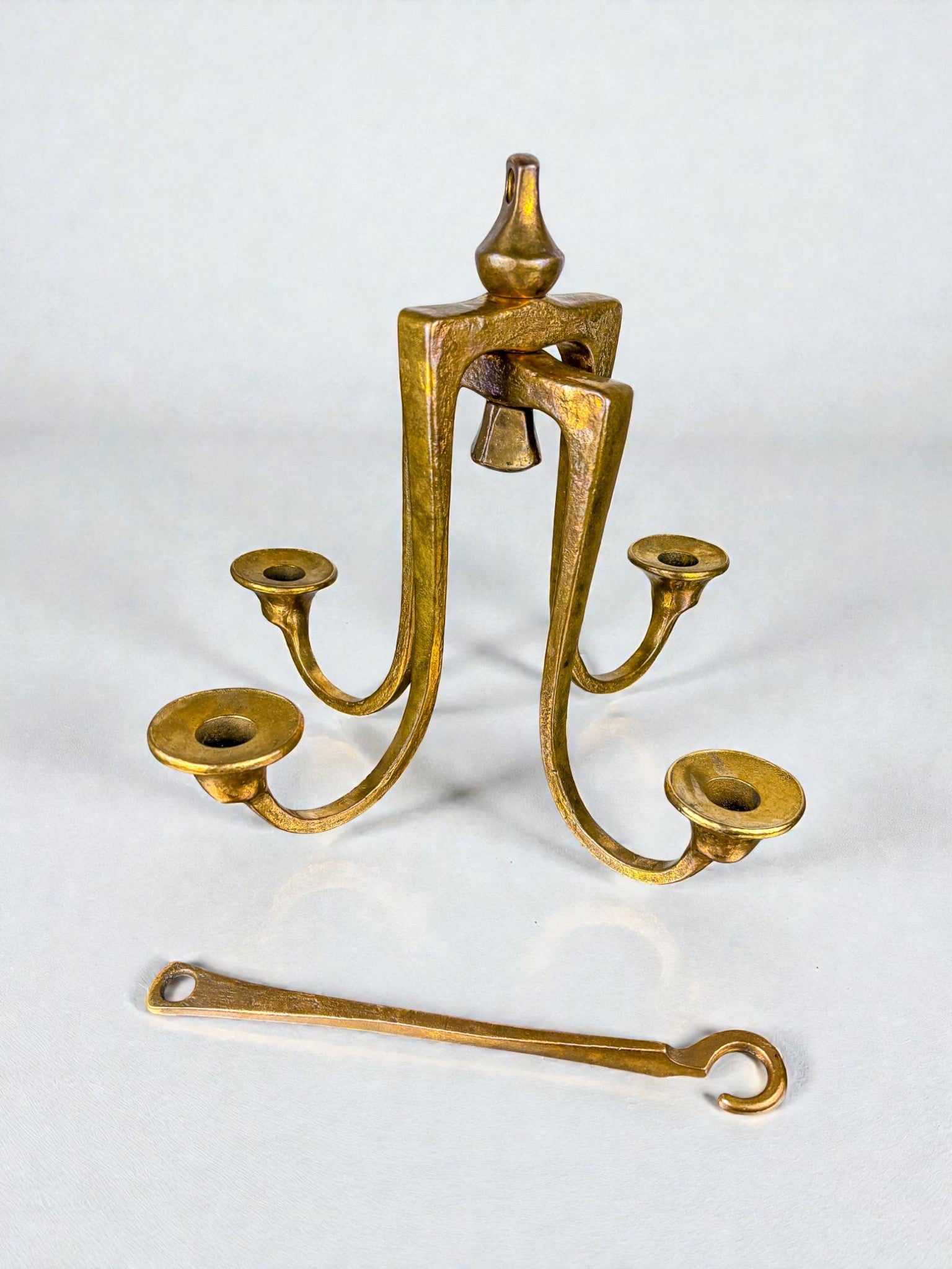Brutalist Michael Harjes Hanging Candelabra in Bronze, 4 arms, Germany, 1960's