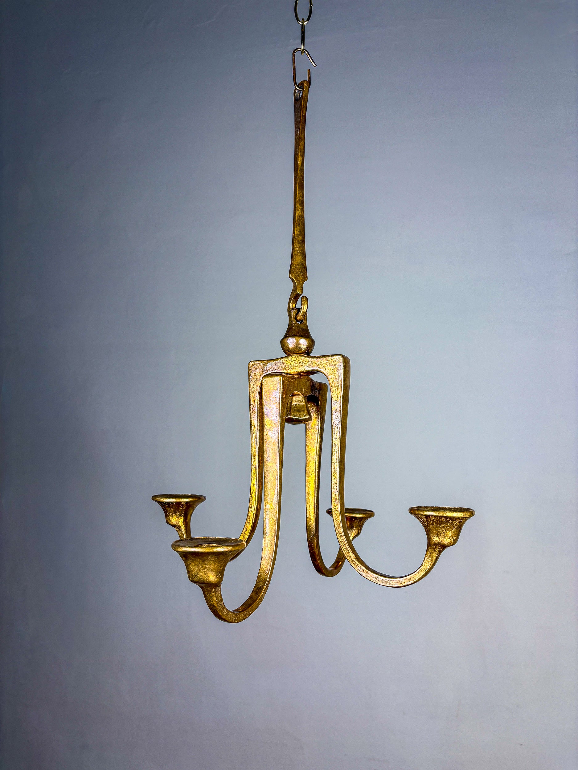 Brutalist Michael Harjes Hanging Candelabra in Bronze, 4 arms, Germany, 1960's