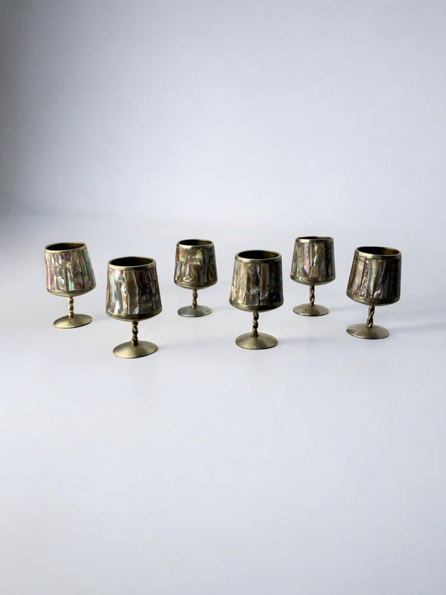 Abalone Shell & Alpaca Shot Glasses, set of 6,  Mexico, 70's