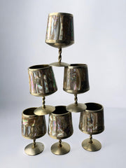 Abalone Shell & Alpaca Shot Glasses, set of 6,  Mexico, 70's