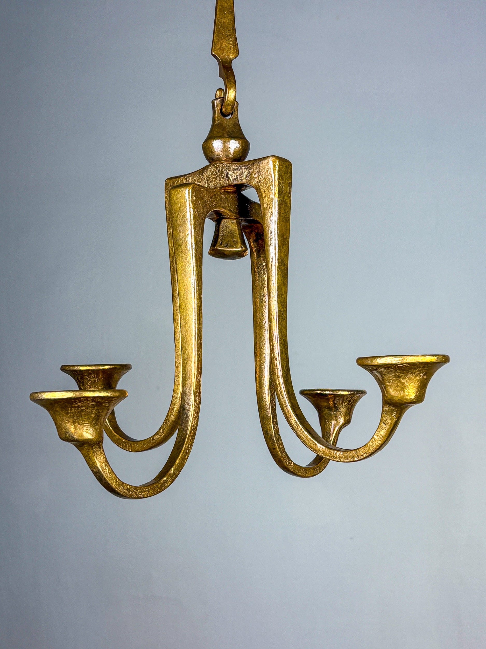 Brutalist Michael Harjes Hanging Candelabra in Bronze, 4 arms, Germany, 1960's