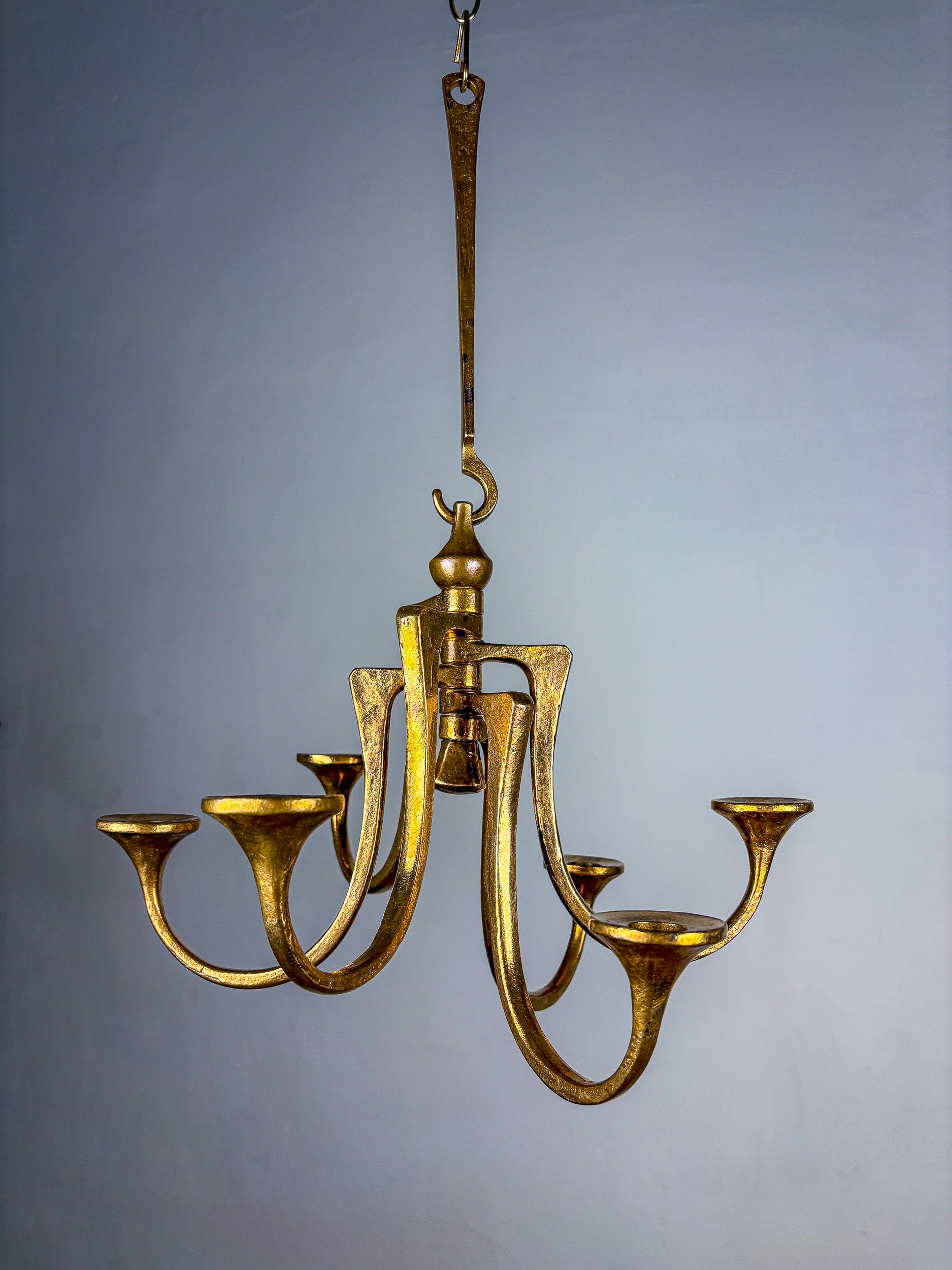 Brutalist Michael Harjes Hanging Candelabra in Bronze, 6 arms, Germany, 1960's