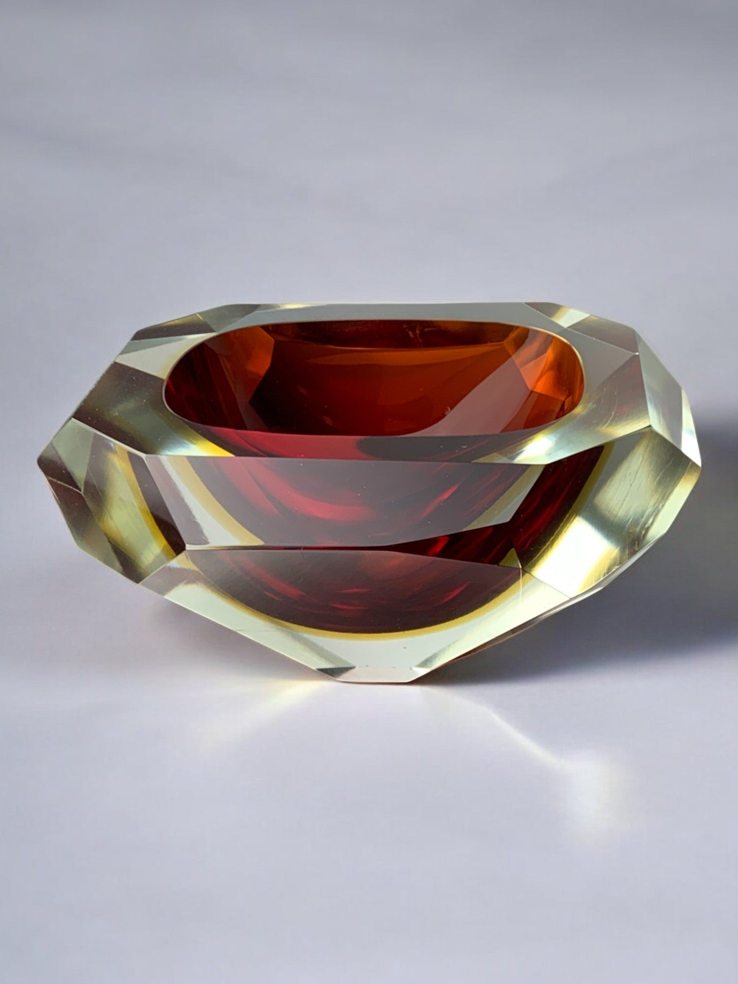 Red and yellow Sommerso ashtray by seguso, murano, italy, 1970's