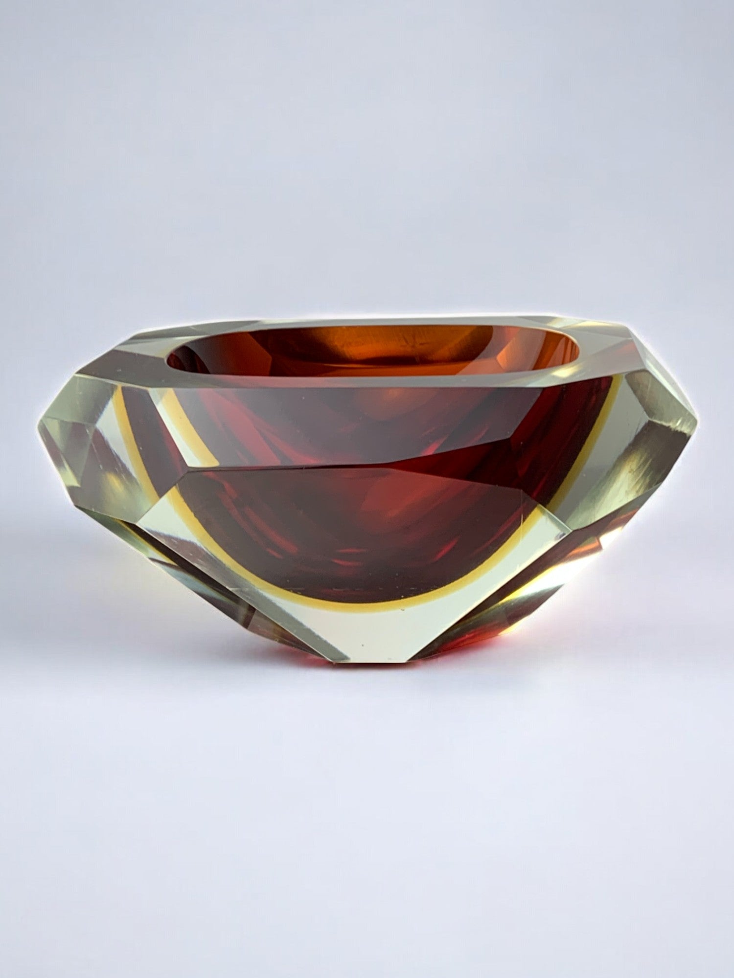 Red and yellow Sommerso ashtray by seguso, murano, italy, 1970's