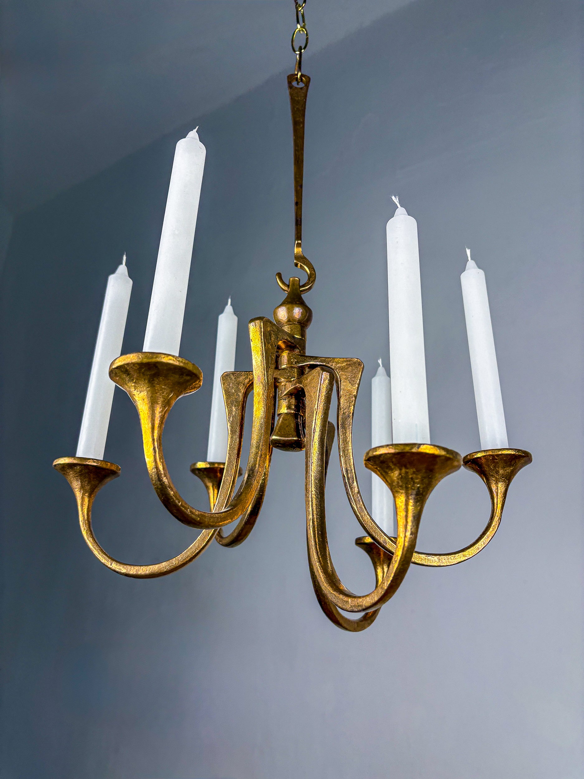 Brutalist Michael Harjes Hanging Candelabra in Bronze, 6 arms, Germany, 1960's