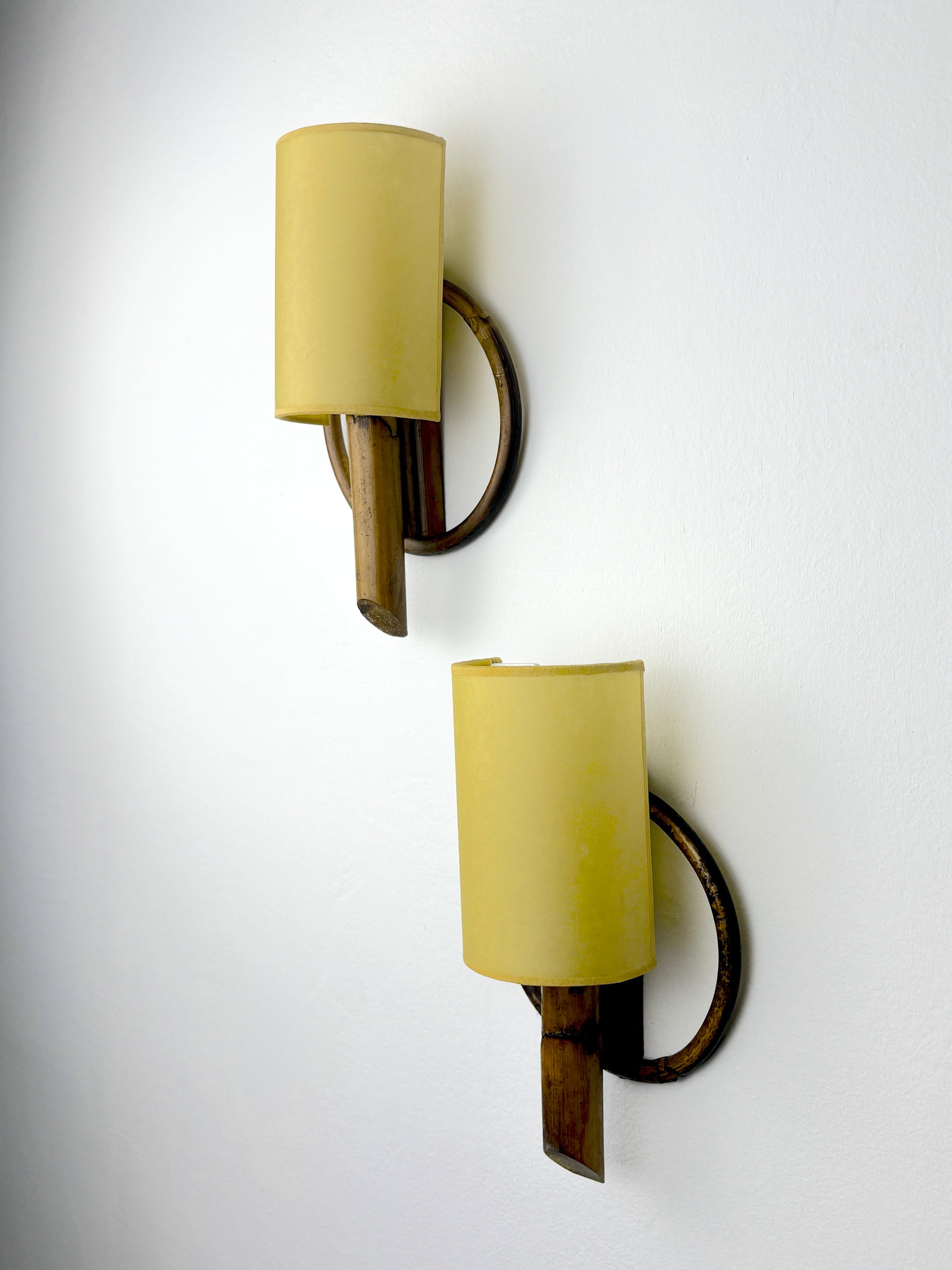 Pair of Mid-Century Rattan Wall Sconces, Italy, 1960's