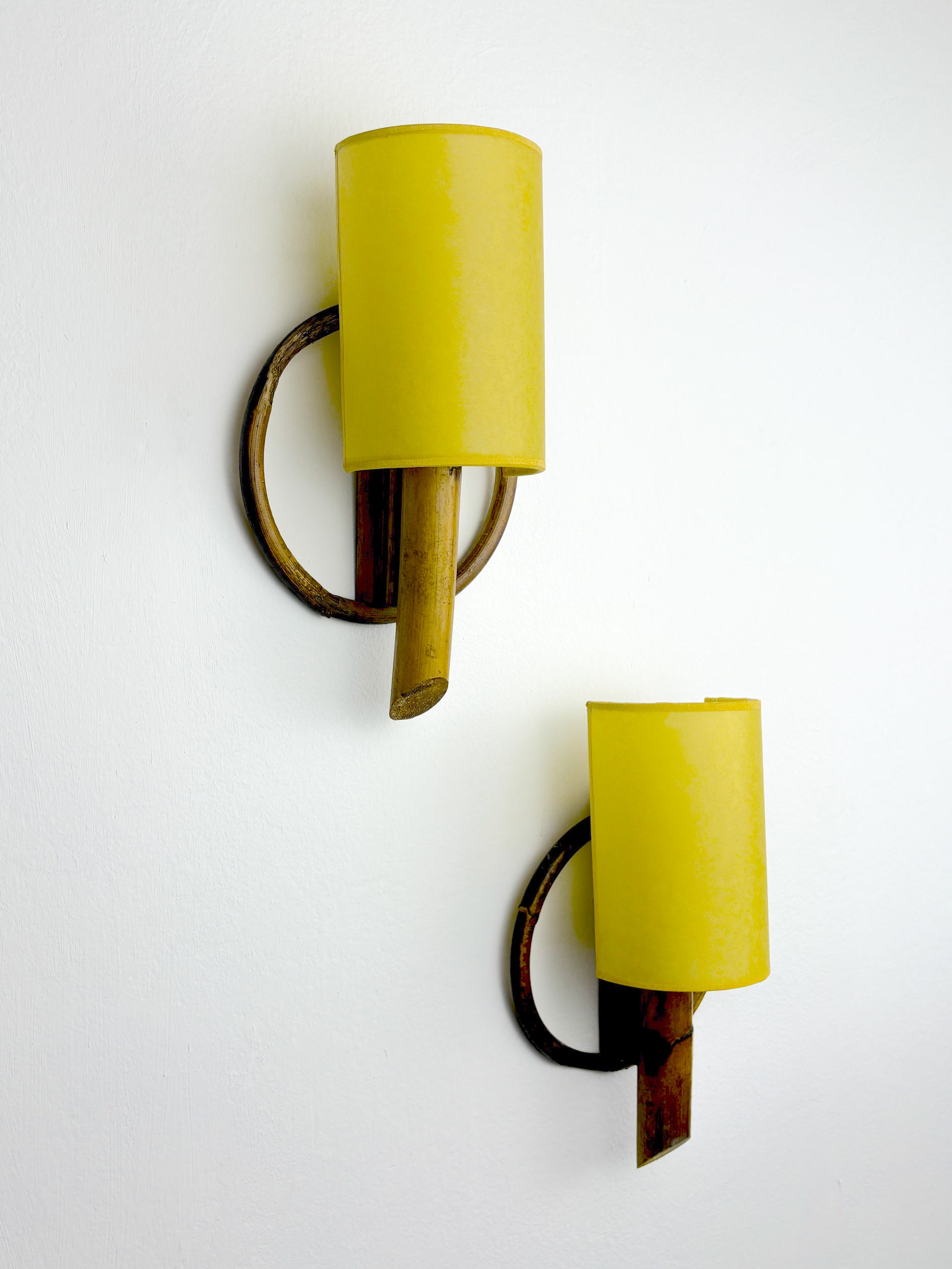 Pair of Mid-Century Rattan Wall Sconces, Italy, 1960's