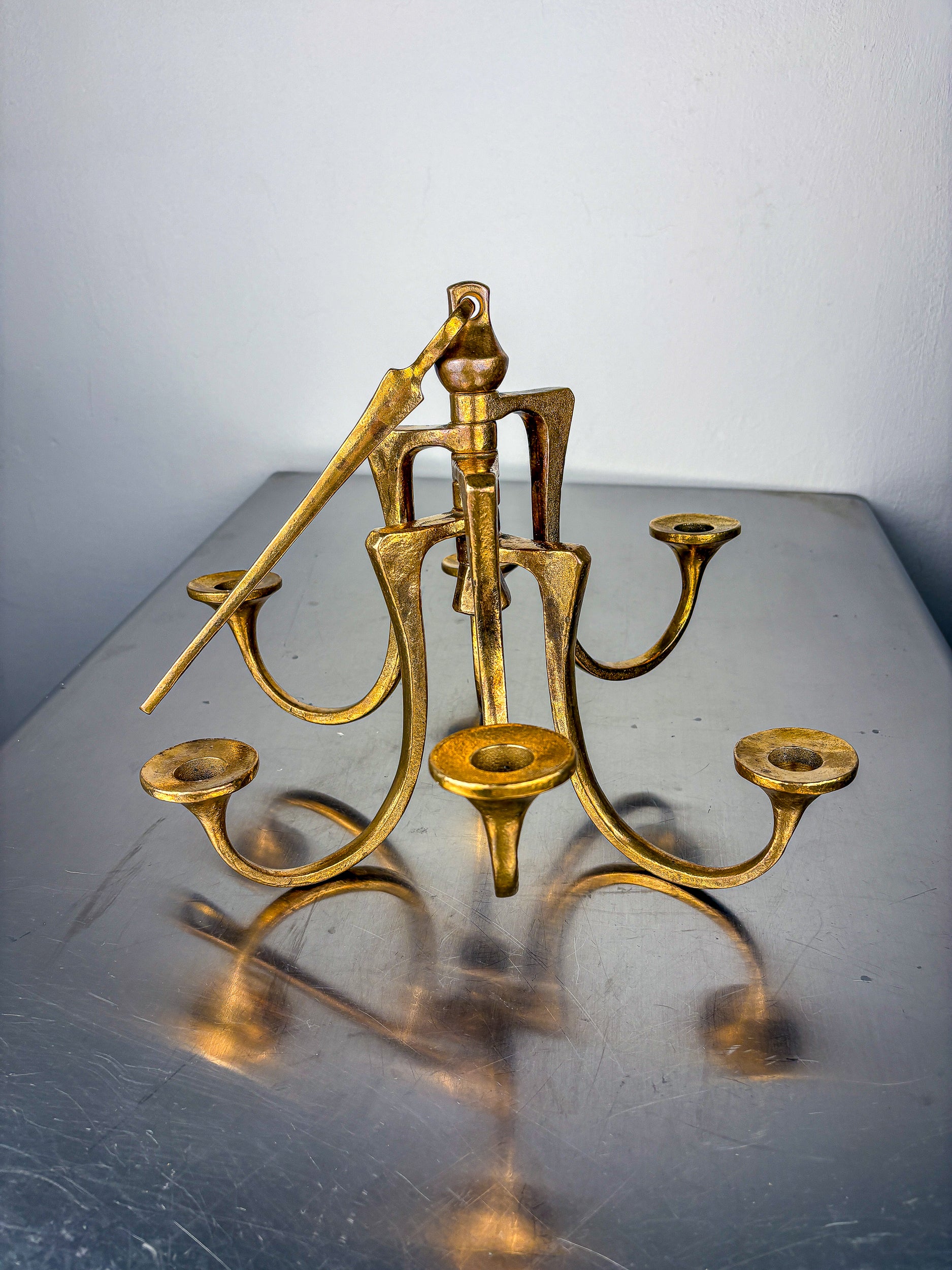 Brutalist Michael Harjes Hanging Candelabra in Bronze, 6 arms, Germany, 1960's