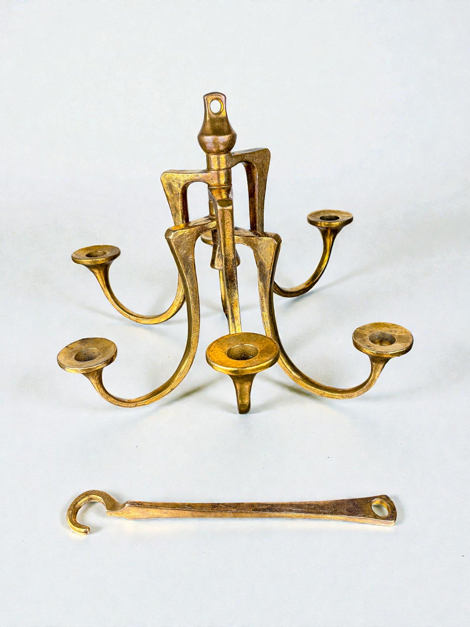 Brutalist Michael Harjes Hanging Candelabra in Bronze, 6 arms, Germany, 1960's