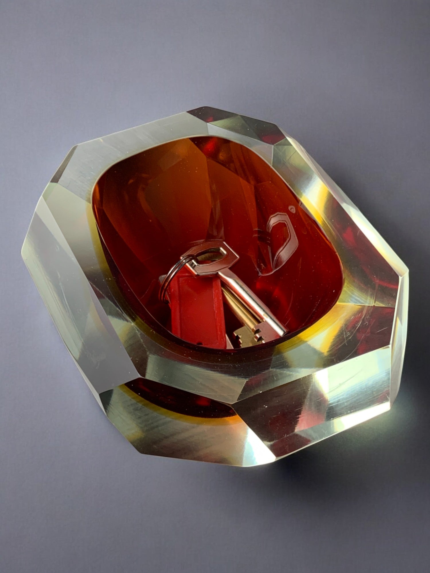 Red and yellow Sommerso ashtray by seguso, murano, italy, 1970's